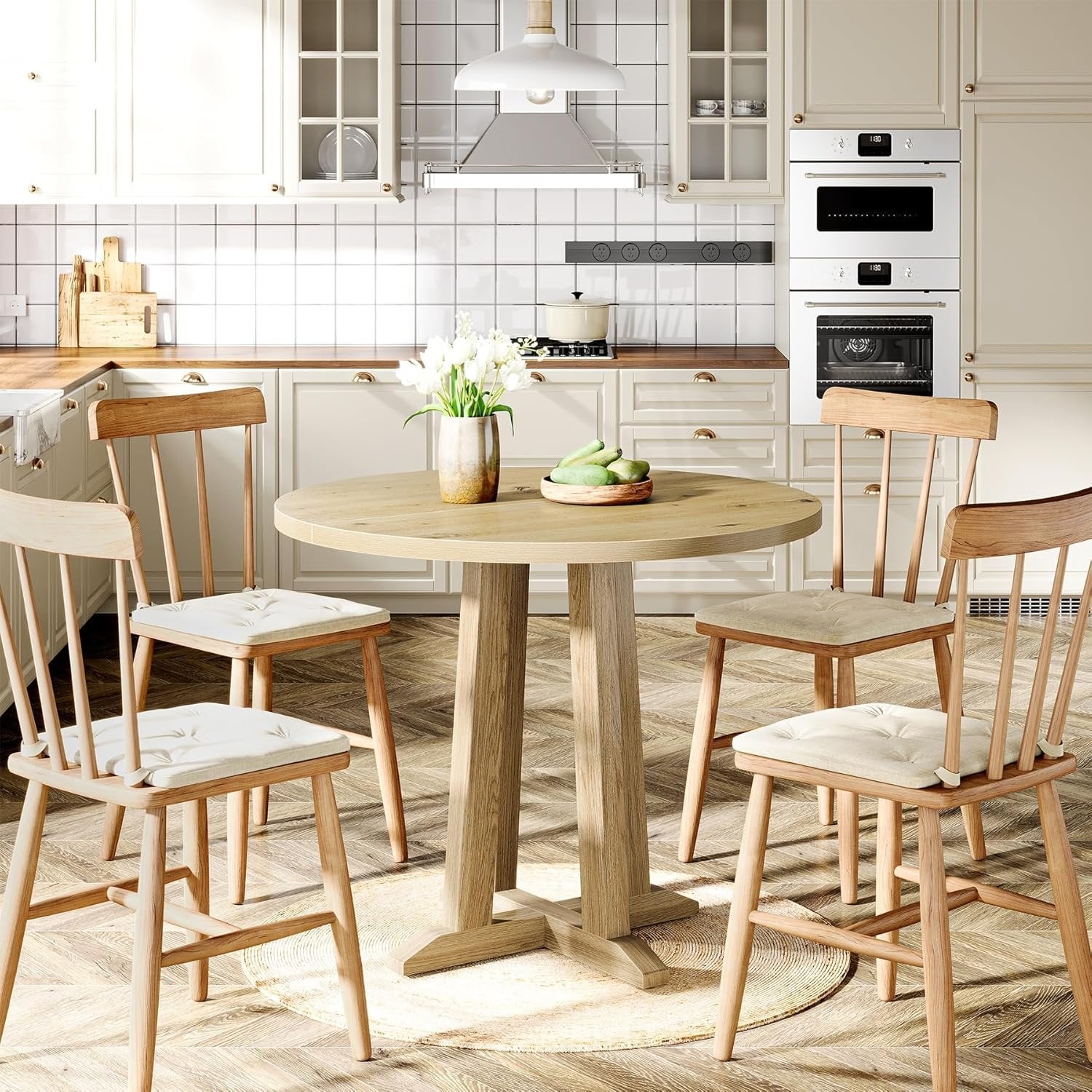 80 cm Runder Farmhouse-Esstisch für 2-4 Personen - Mit stabiler Basis für Wohnung & Kleine Restaurants