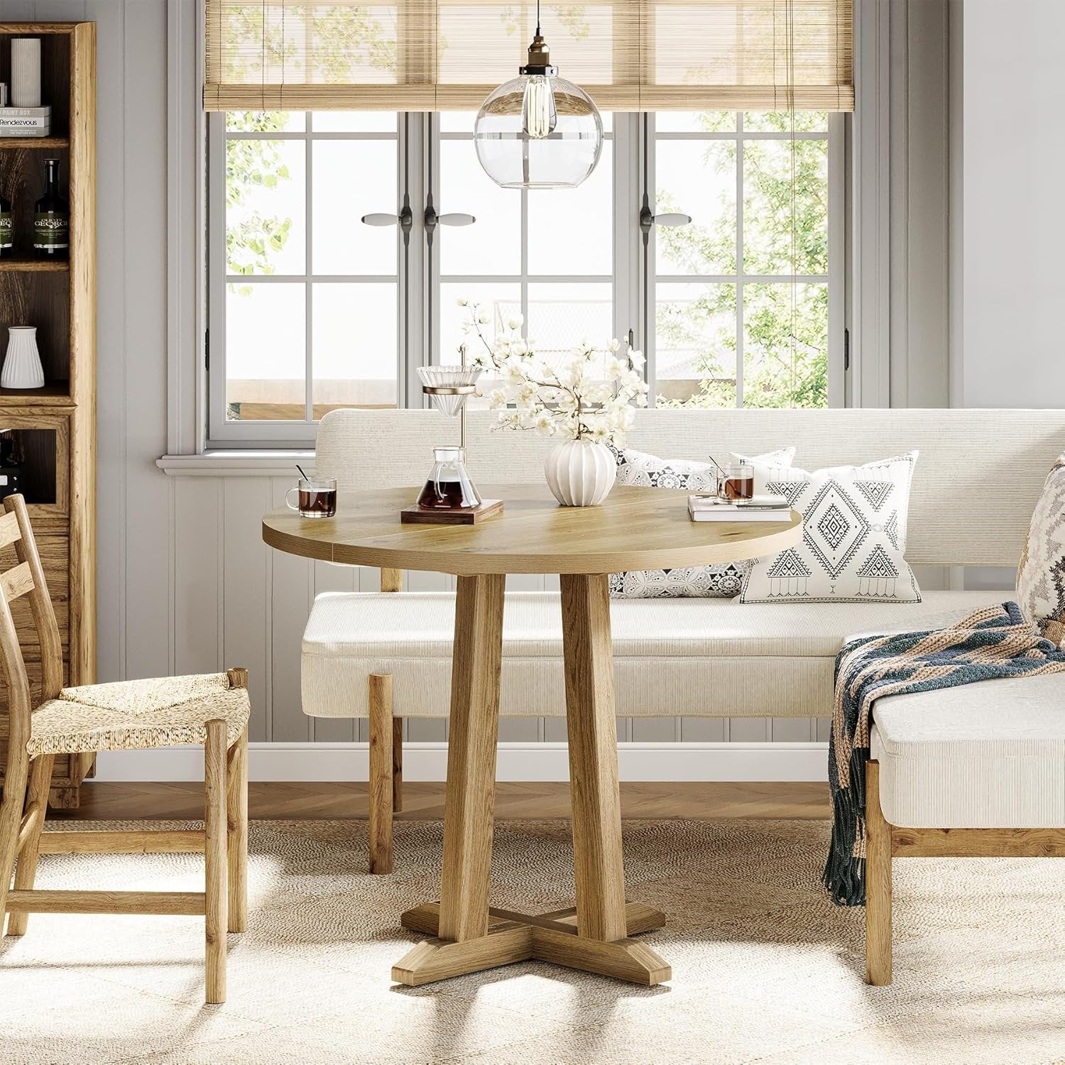 80 cm Runder Farmhouse-Esstisch für 2-4 Personen - Mit stabiler Basis für Wohnung & Kleine Restaurants