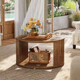 80 cm Runder Couchtisch mit Staufach & Wellenfuß - Nussbaum Design für Wohnzimmer 3