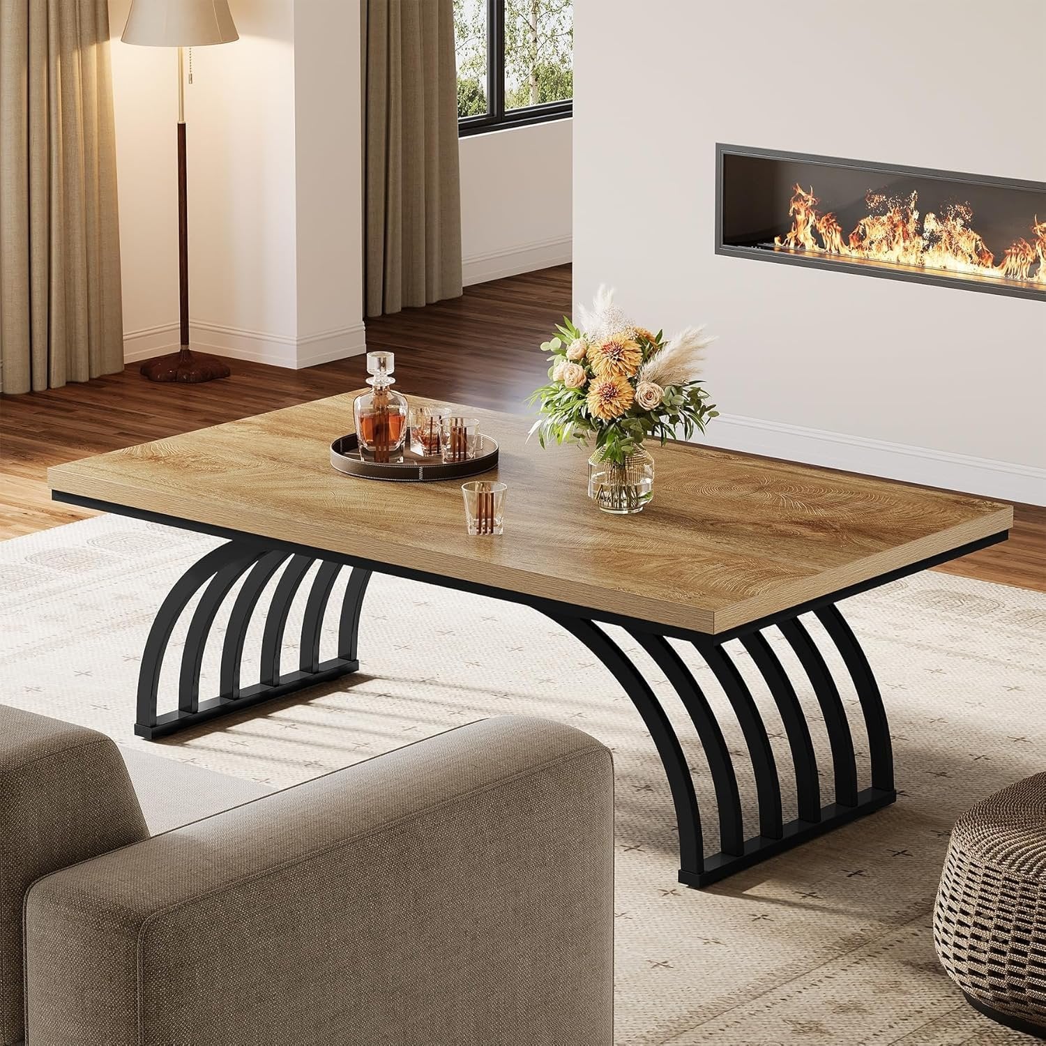 Tribesigns Couchtisch 120 cm, Industrie Couchtisch mit Metallbeinen Moderner Akzenttisch aus Holz