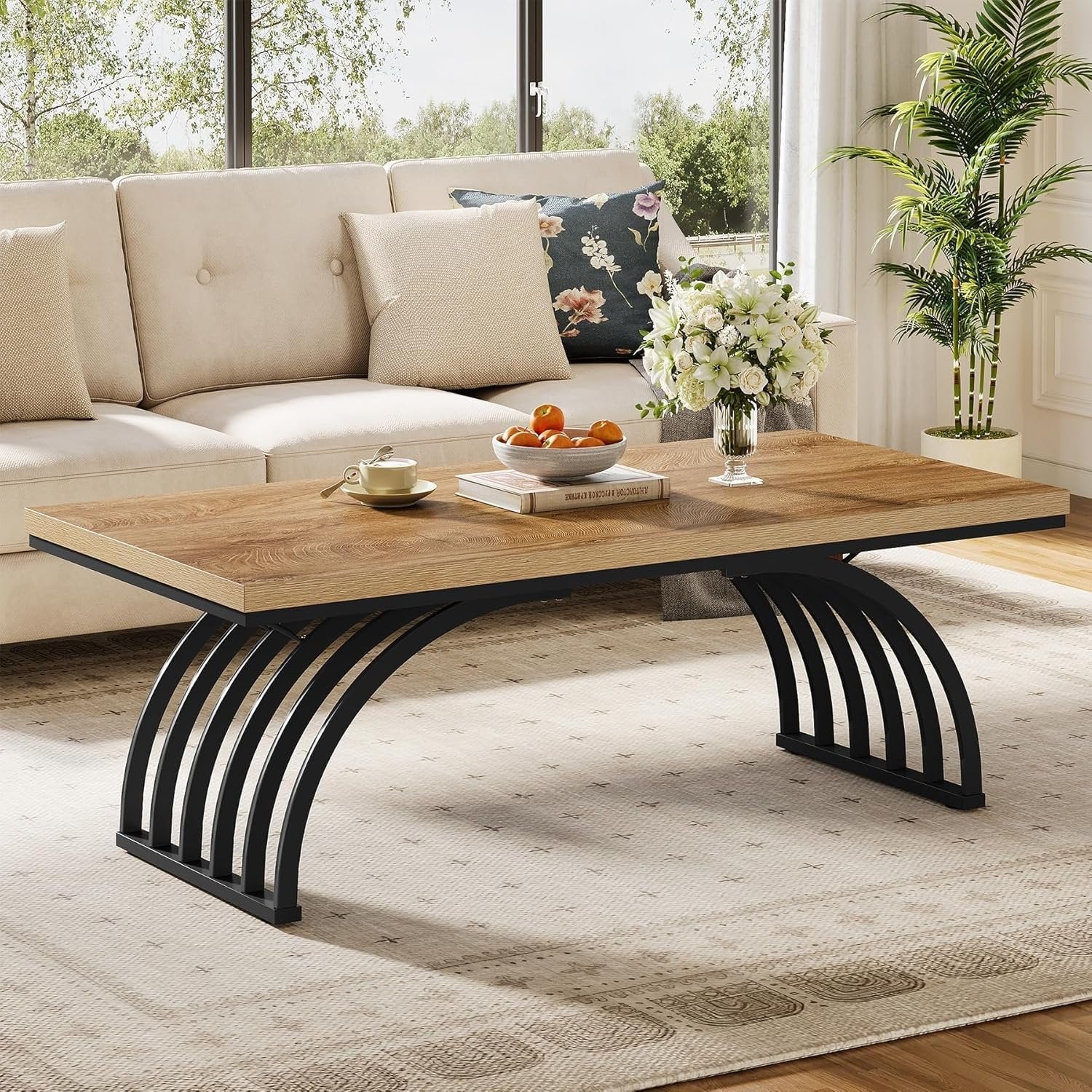 Tribesigns Couchtisch 120 cm, Industrie Couchtisch mit Metallbeinen Moderner Akzenttisch aus Holz