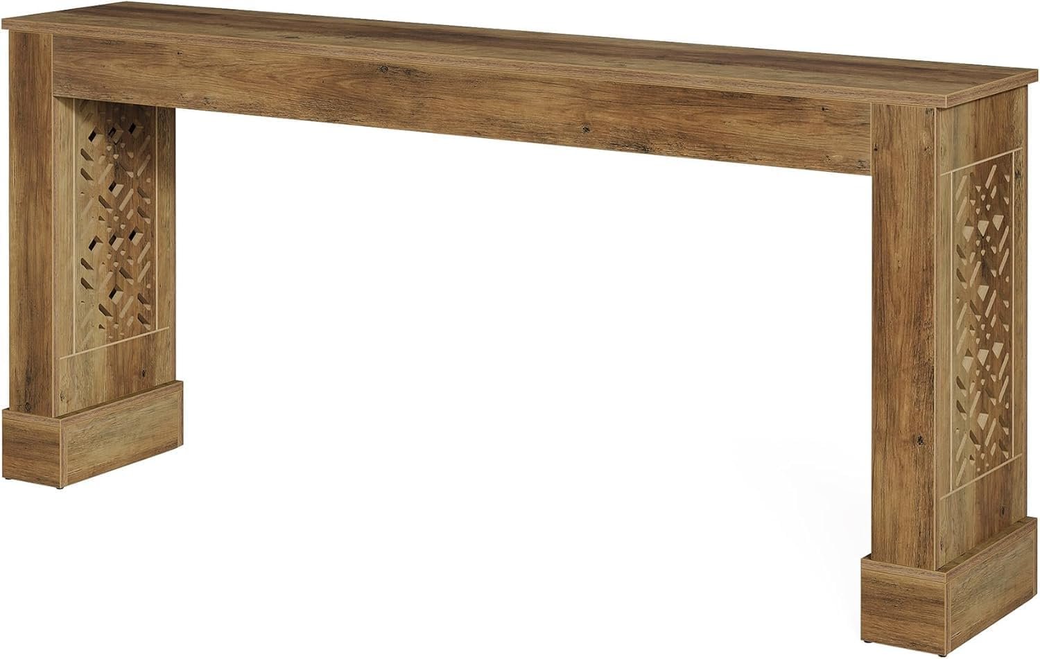 160 cm Landhaus Konsolentisch, Retro Industriedesign Flurtisch mit Hohlmusterbeinen in Braun
