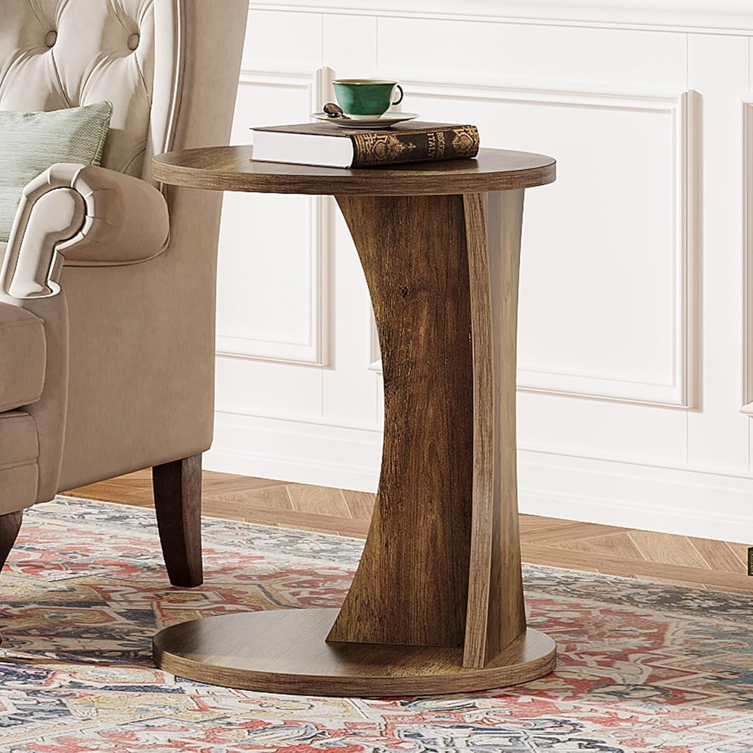 Tribesigns C-Form Beistelltisch, Runder Sofatisch 2-stöckiger Kaffeetisch für Wohnzimmer