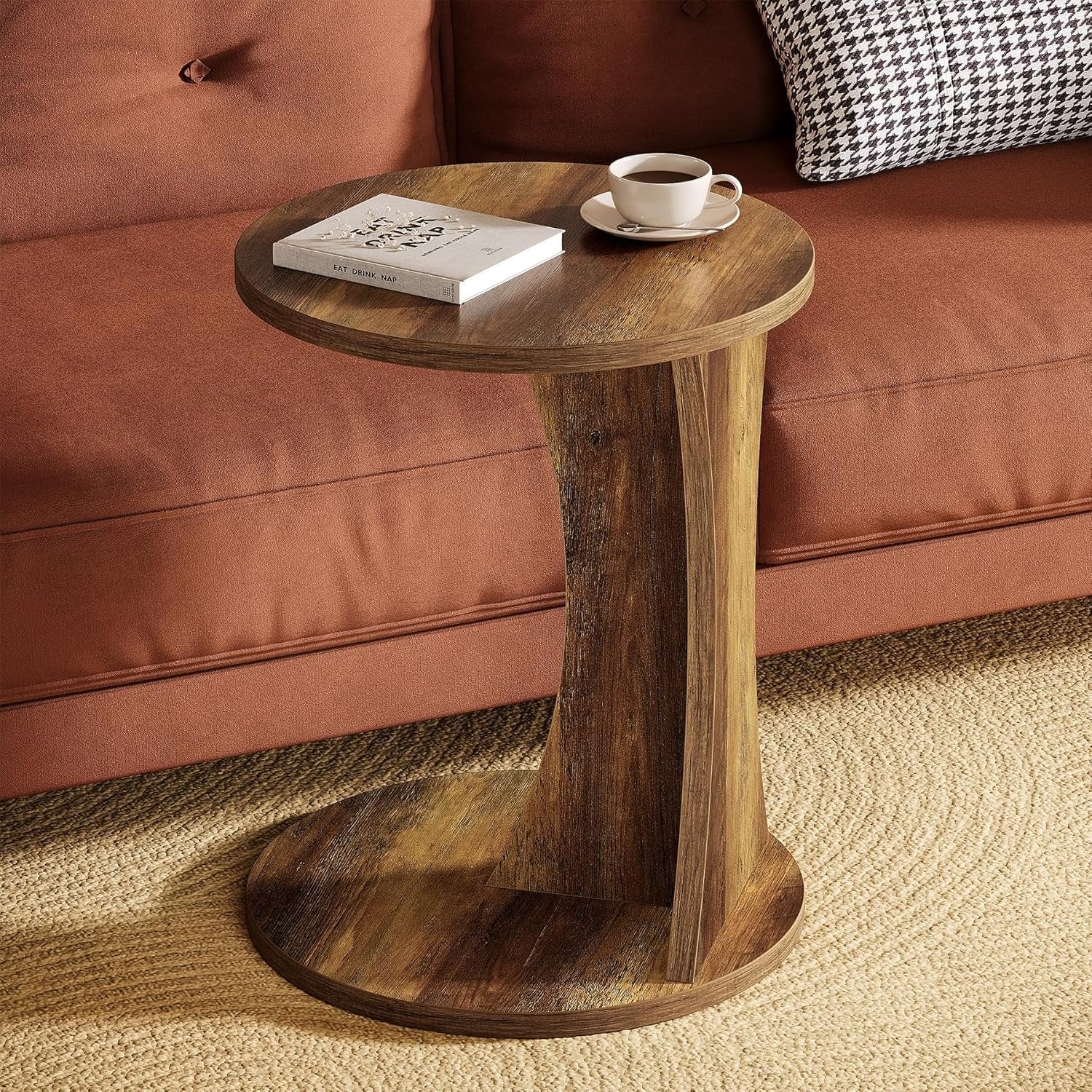 Tribesigns C-Form Beistelltisch, Runder Sofatisch 2-stöckiger Kaffeetisch für Wohnzimmer