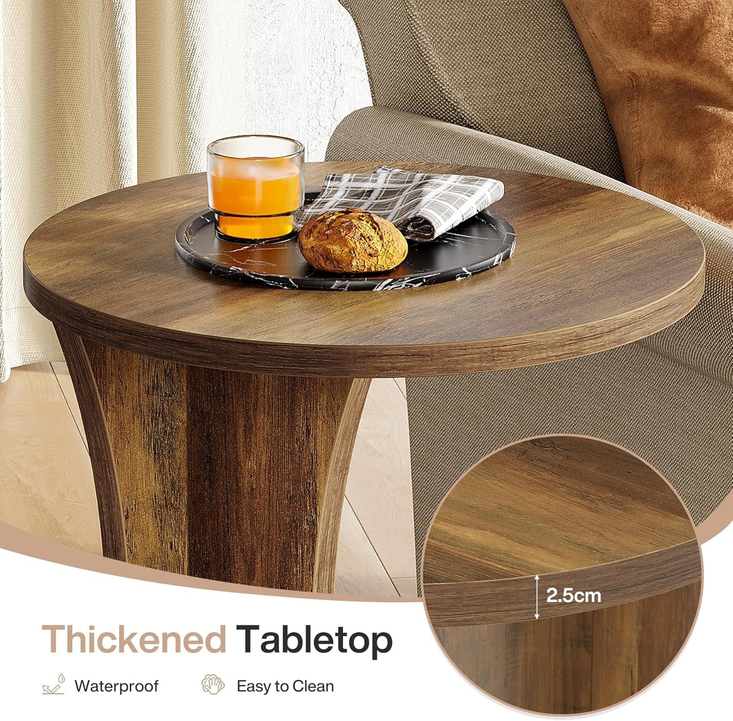 Tribesigns C-Form Beistelltisch, Runder Sofatisch 2-stöckiger Kaffeetisch für Wohnzimmer