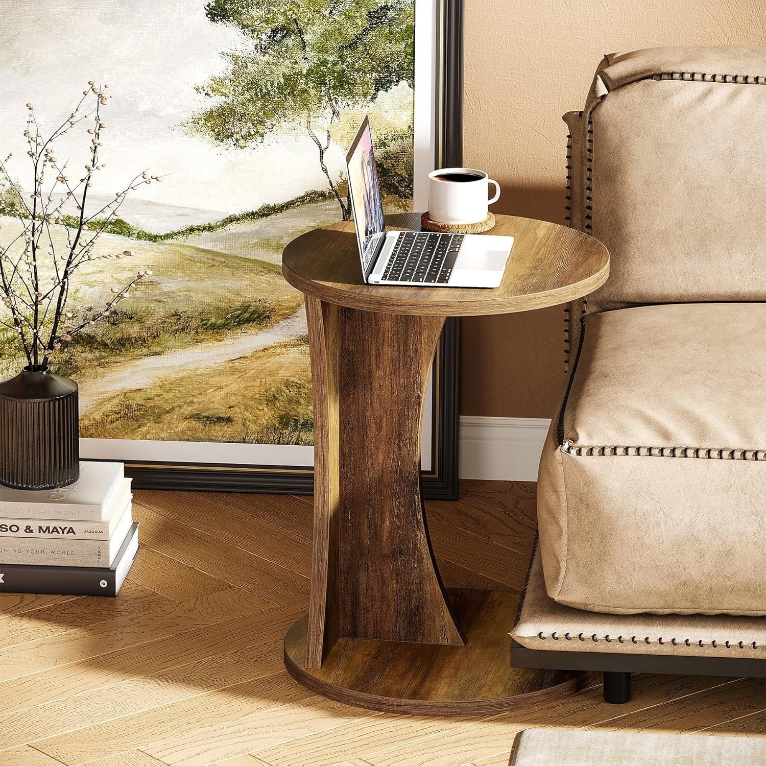 Tribesigns C-Form Beistelltisch, Runder Sofatisch 2-stöckiger Kaffeetisch für Wohnzimmer