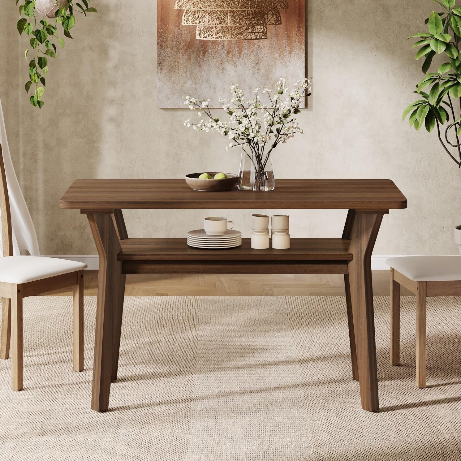 120 cm Farmhouse-Esstisch für 4 Personen - Mit 2 Ebenen & Massivholzbeinen