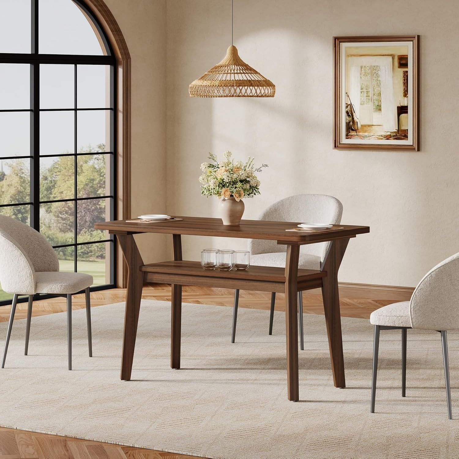 120 cm Farmhouse-Esstisch für 4 Personen - Mit 2 Ebenen & Massivholzbeinen