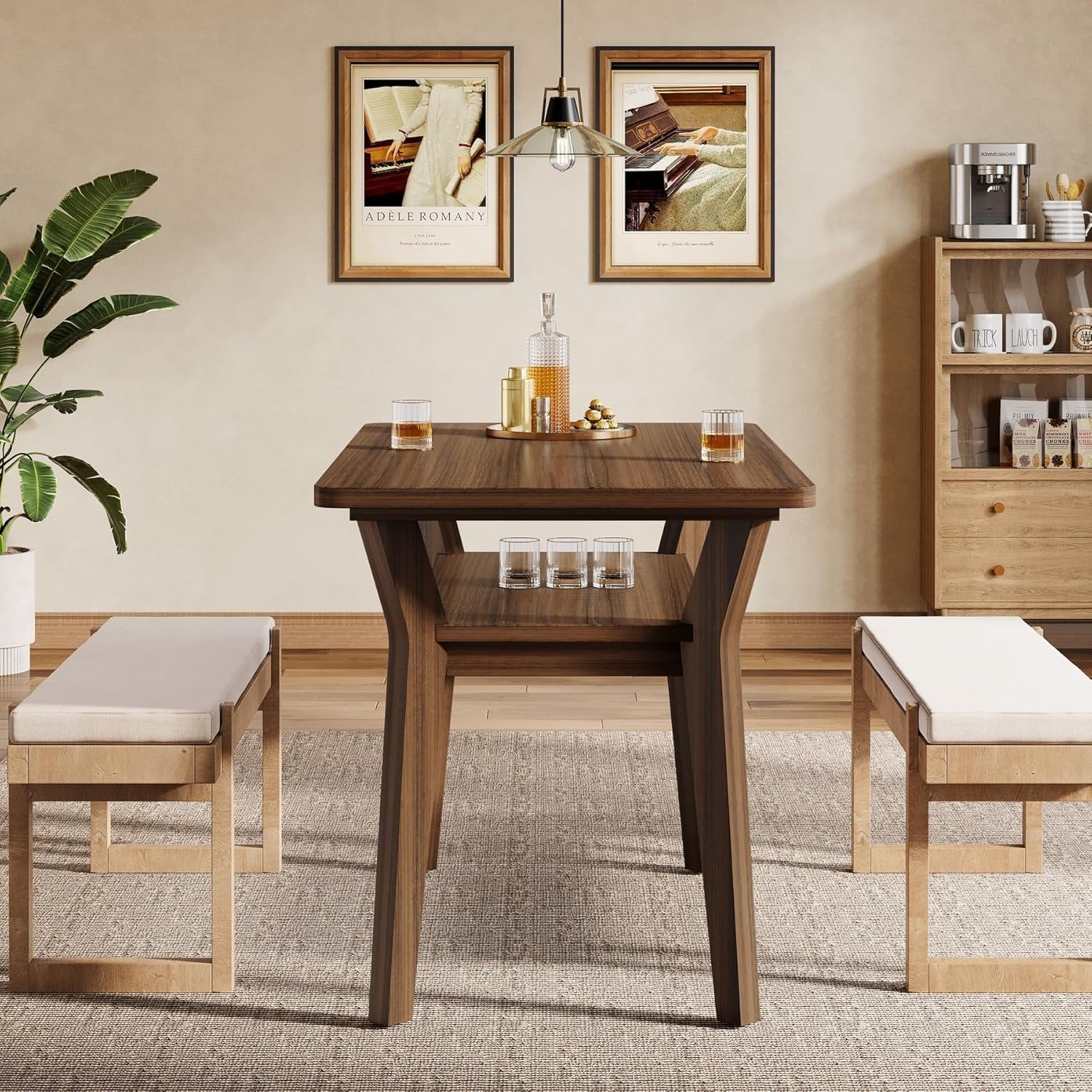 120 cm Farmhouse-Esstisch für 4 Personen - Mit 2 Ebenen & Massivholzbeinen