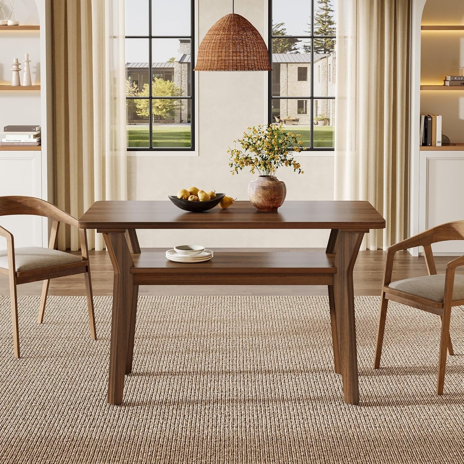 120 cm Farmhouse-Esstisch für 4 Personen - Mit 2 Ebenen & Massivholzbeinen