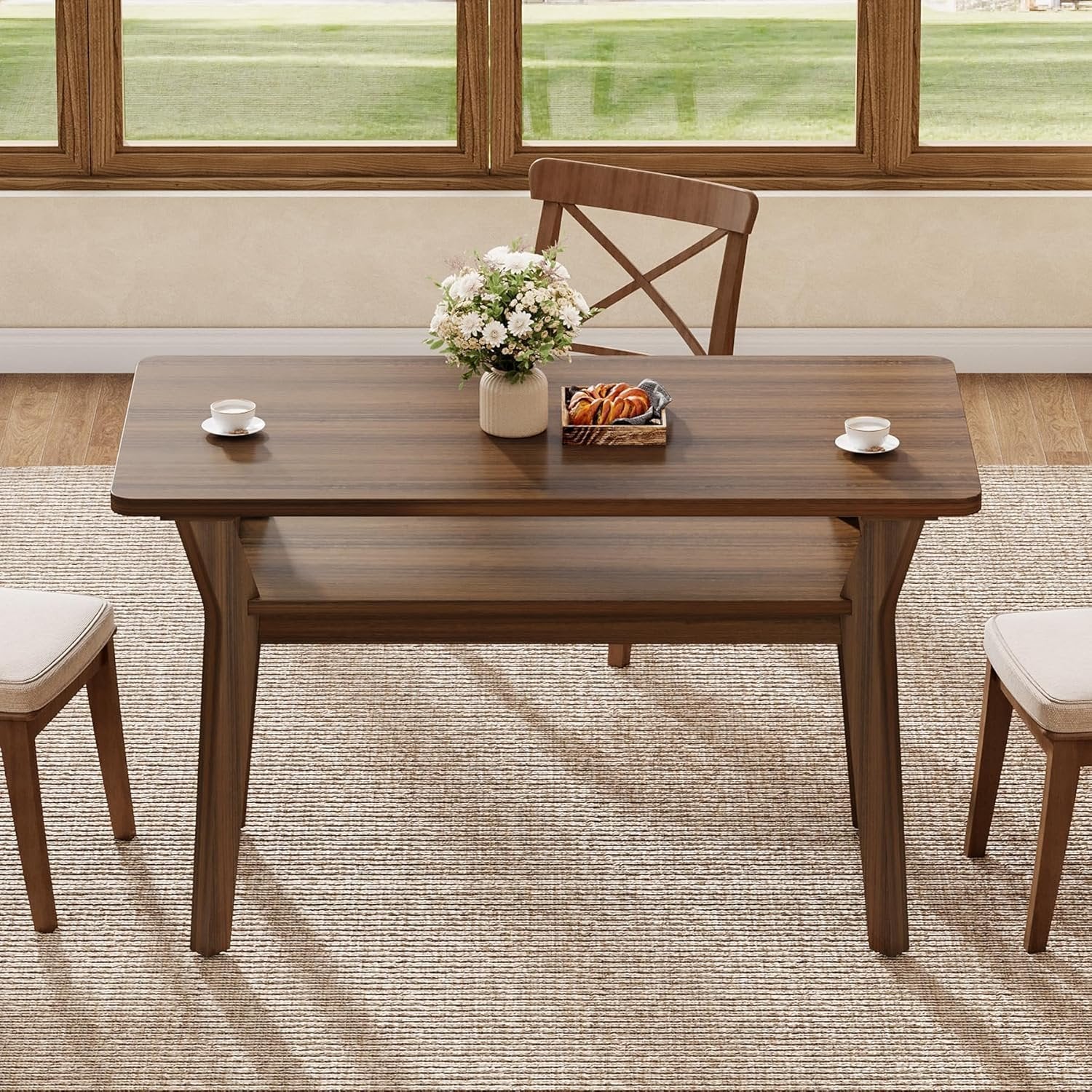 120 cm Farmhouse-Esstisch für 4 Personen - Mit 2 Ebenen & Massivholzbeinen