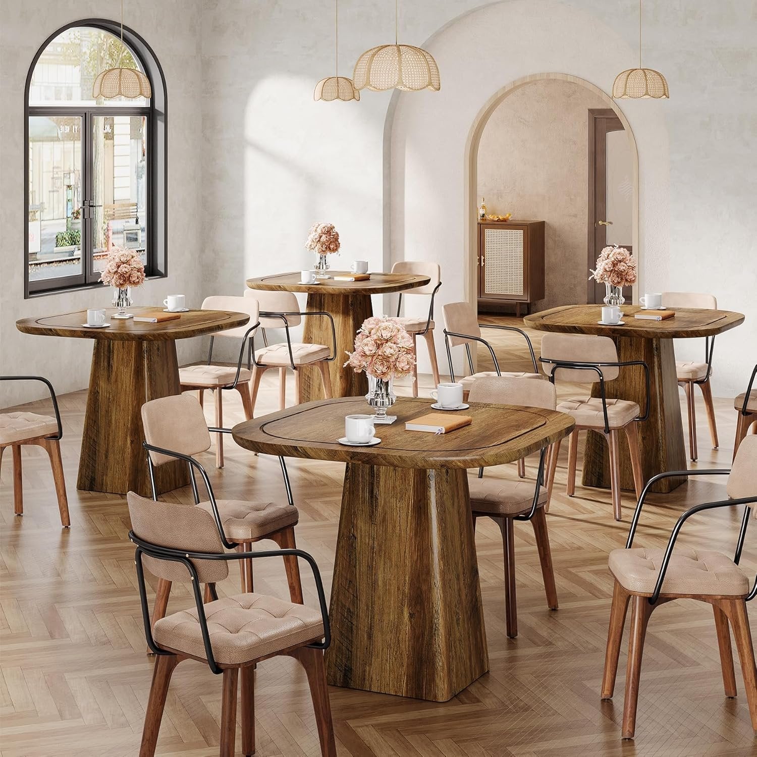 80 cm Landhaus-Esstisch mit Säulenbasis - Für 2-4 Personen in rustikalem Braun