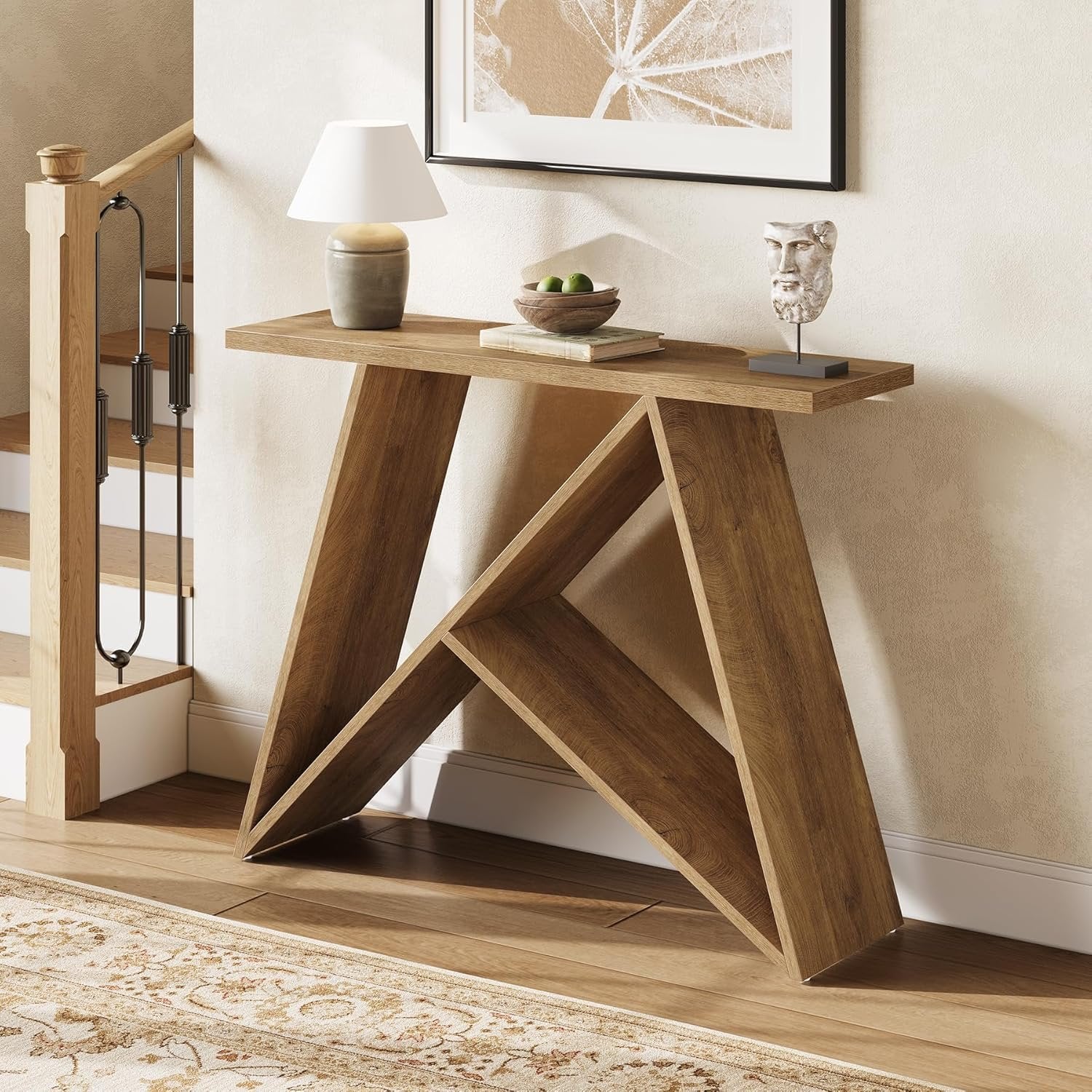 105 cm Kleiner Konsoletisch im Farmhouse-Design, schmaler Couchtisch für Diele & Foyer in Braun