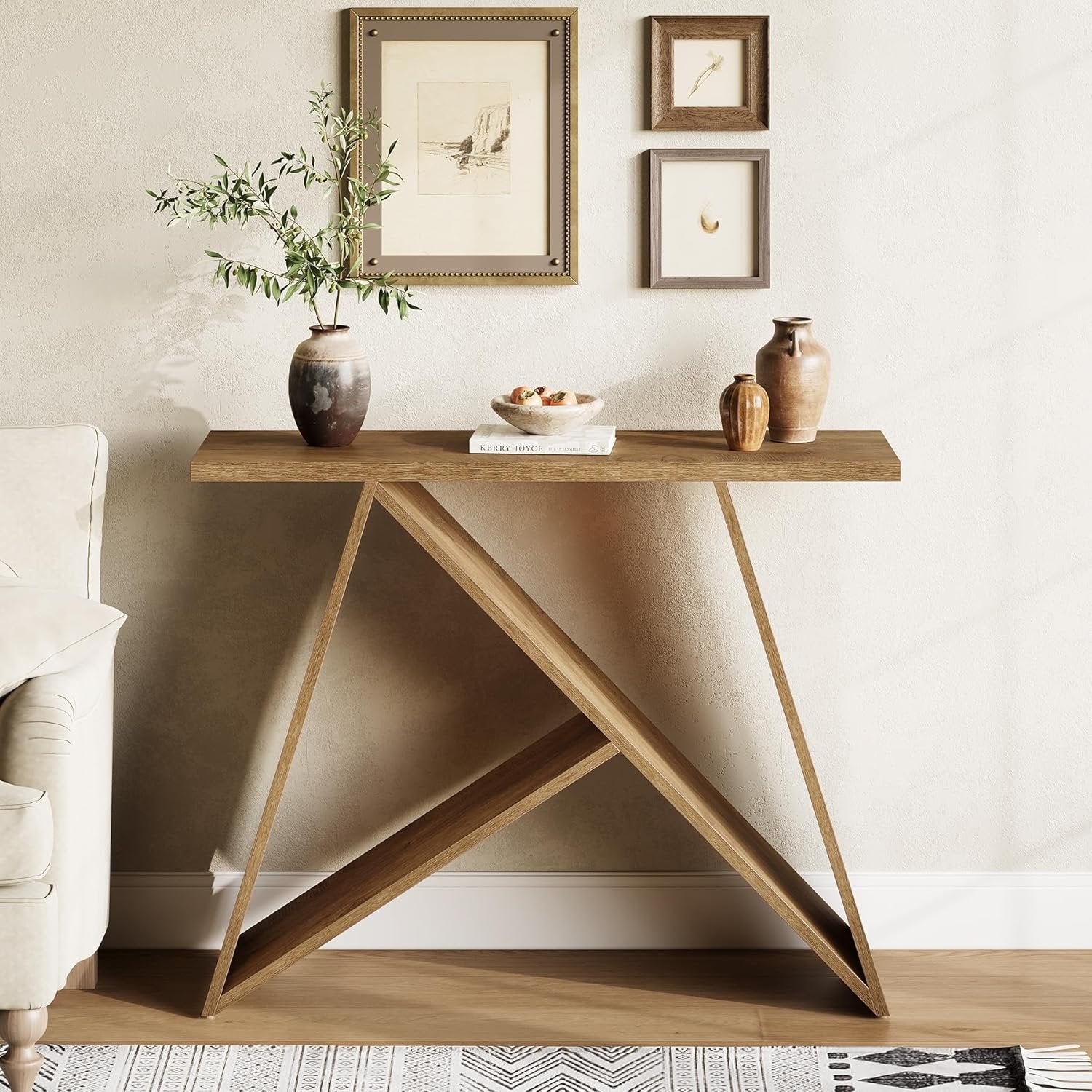 105 cm Kleiner Konsoletisch im Farmhouse-Design, schmaler Couchtisch für Diele & Foyer in Braun