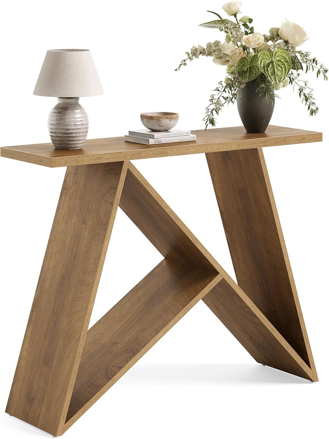 105 cm Kleiner Konsoletisch im Farmhouse-Design, schmaler Couchtisch für Diele & Foyer in Braun