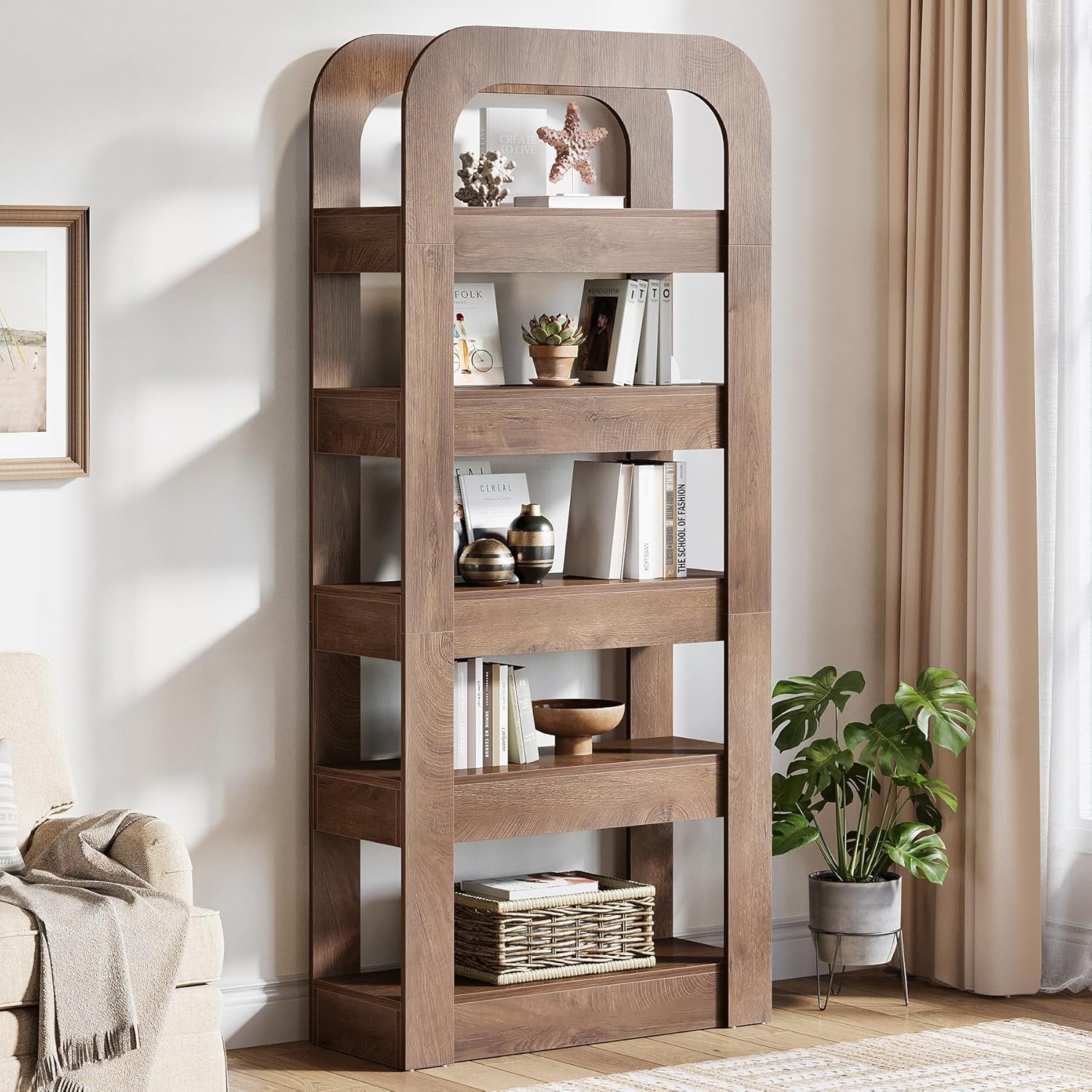 180 cm Hochregal mit 5 offenen Fächern, Industriestil Bücherregal für Wohnzimmer, Schlafzimmer und Büro