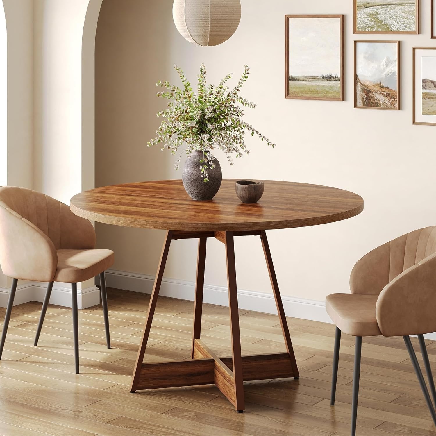 Runder Esstisch für 2–4 Personen, 100 cm Bauernküchentisch für Esszimmer, Esstisch aus Holz