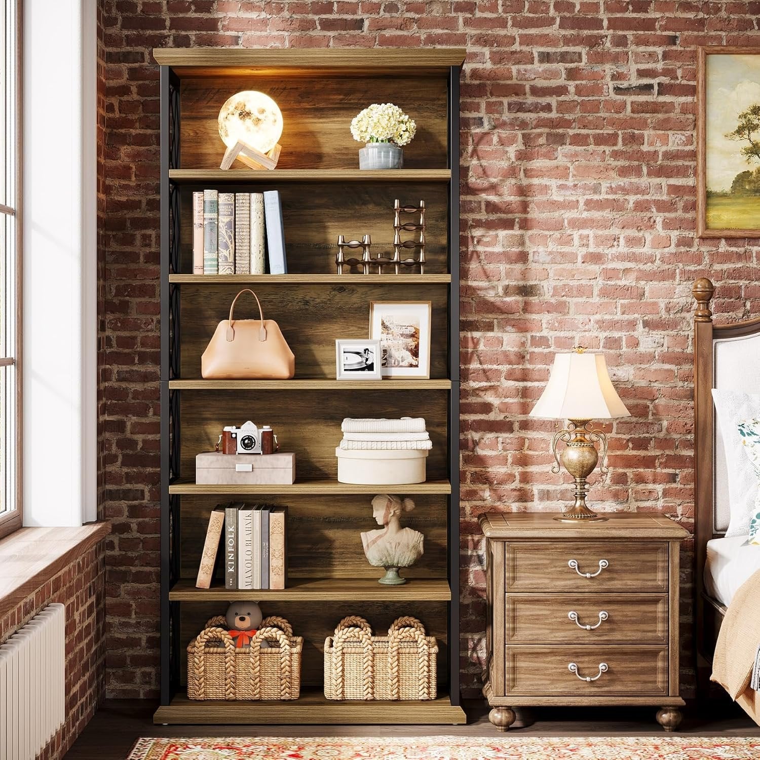 Tribesigns Bücherregal, 185cm Hohes Standregal 6-stöckiges Industrie Etagere Bücherregal Holz