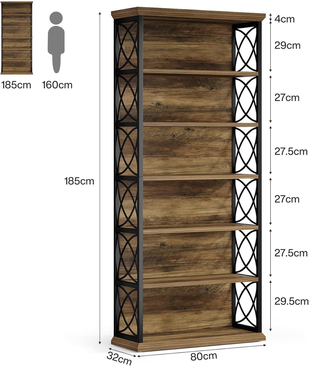 Tribesigns Bücherregal, 185cm Hohes Standregal 6-stöckiges Industrie Etagere Bücherregal Holz