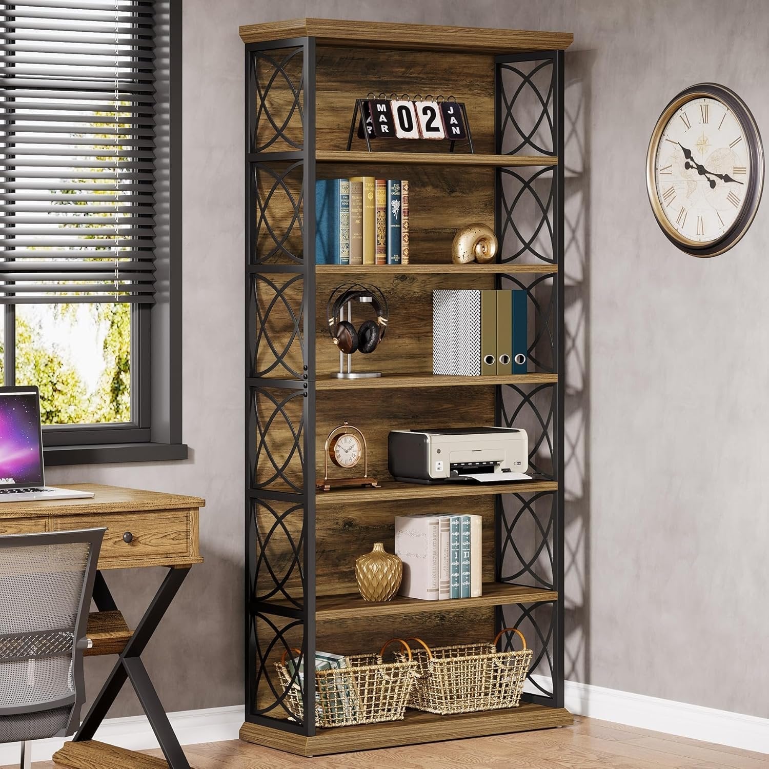 Tribesigns Bücherregal, 185cm Hohes Standregal 6-stöckiges Industrie Etagere Bücherregal Holz