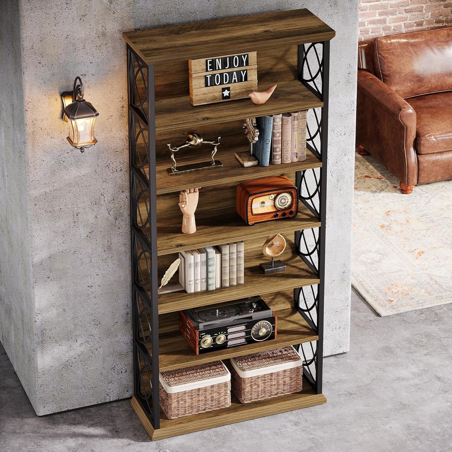 Tribesigns Bücherregal, 185cm Hohes Standregal 6-stöckiges Industrie Etagere Bücherregal Holz