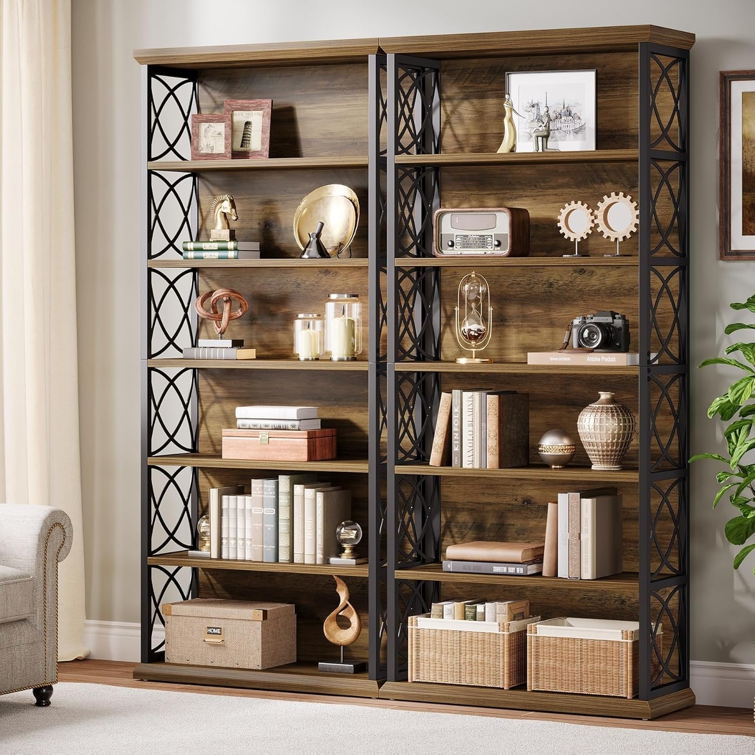 Tribesigns Bücherregal, 185cm Hohes Standregal 6-stöckiges Industrie Etagere Bücherregal Holz