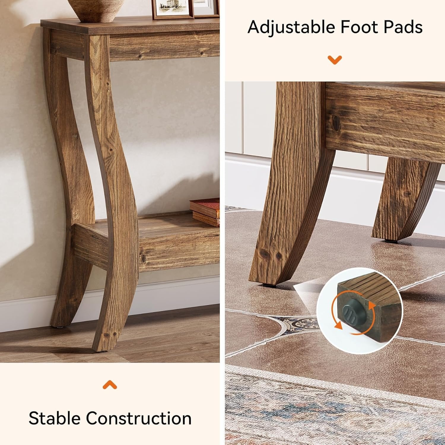 105 cm Konsolentisch aus Holz, 2-stufiger Bauernhaus-Flurtisch mit Stauraum