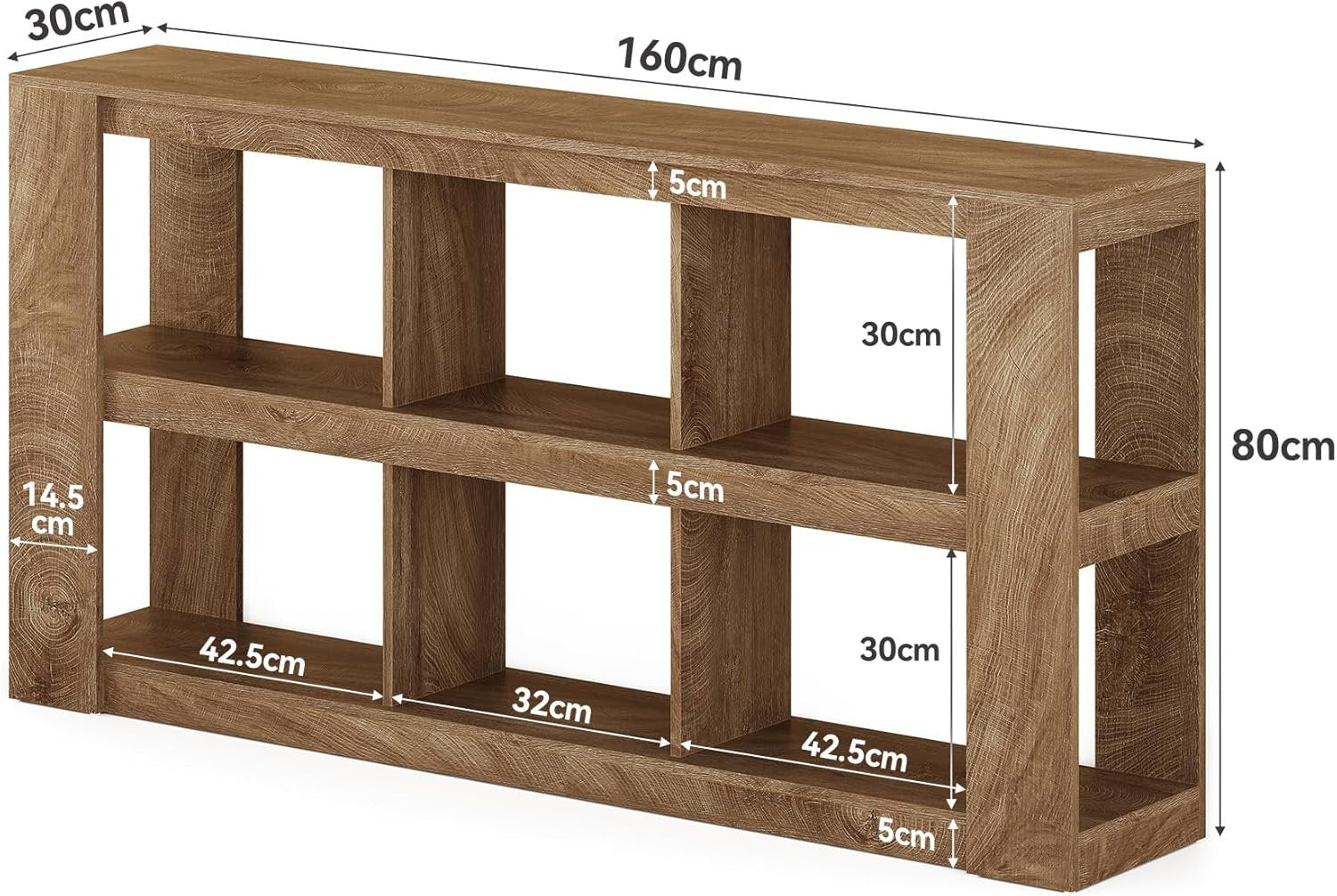 Konsolentisch, 3-stufiger schmaler Sofatisch, 160 cm Flurtisch Beistelltisch mit 6 Würfelregalen für Wohnzimmer
