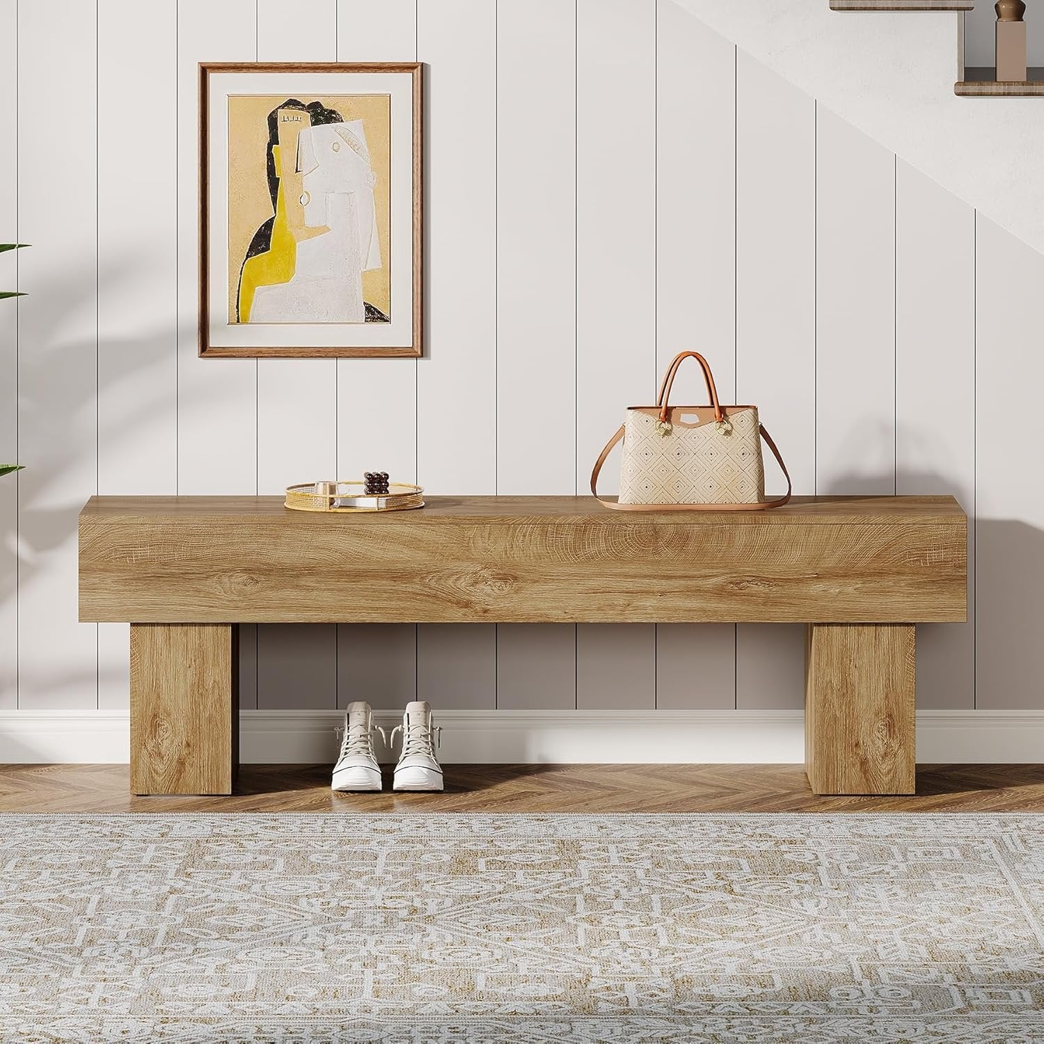 Flurbank 160 cm, rustikale Bauernhaus-Schuhbank aus Holz für Flur, Wohnzimmer und Bettende