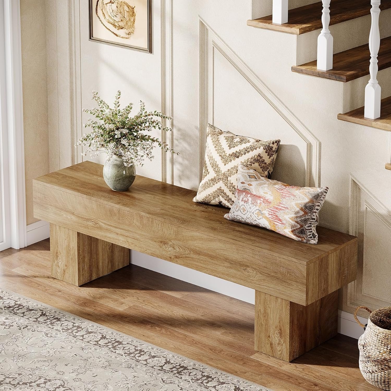 Flurbank 160 cm, rustikale Bauernhaus-Schuhbank aus Holz für Flur, Wohnzimmer und Bettende