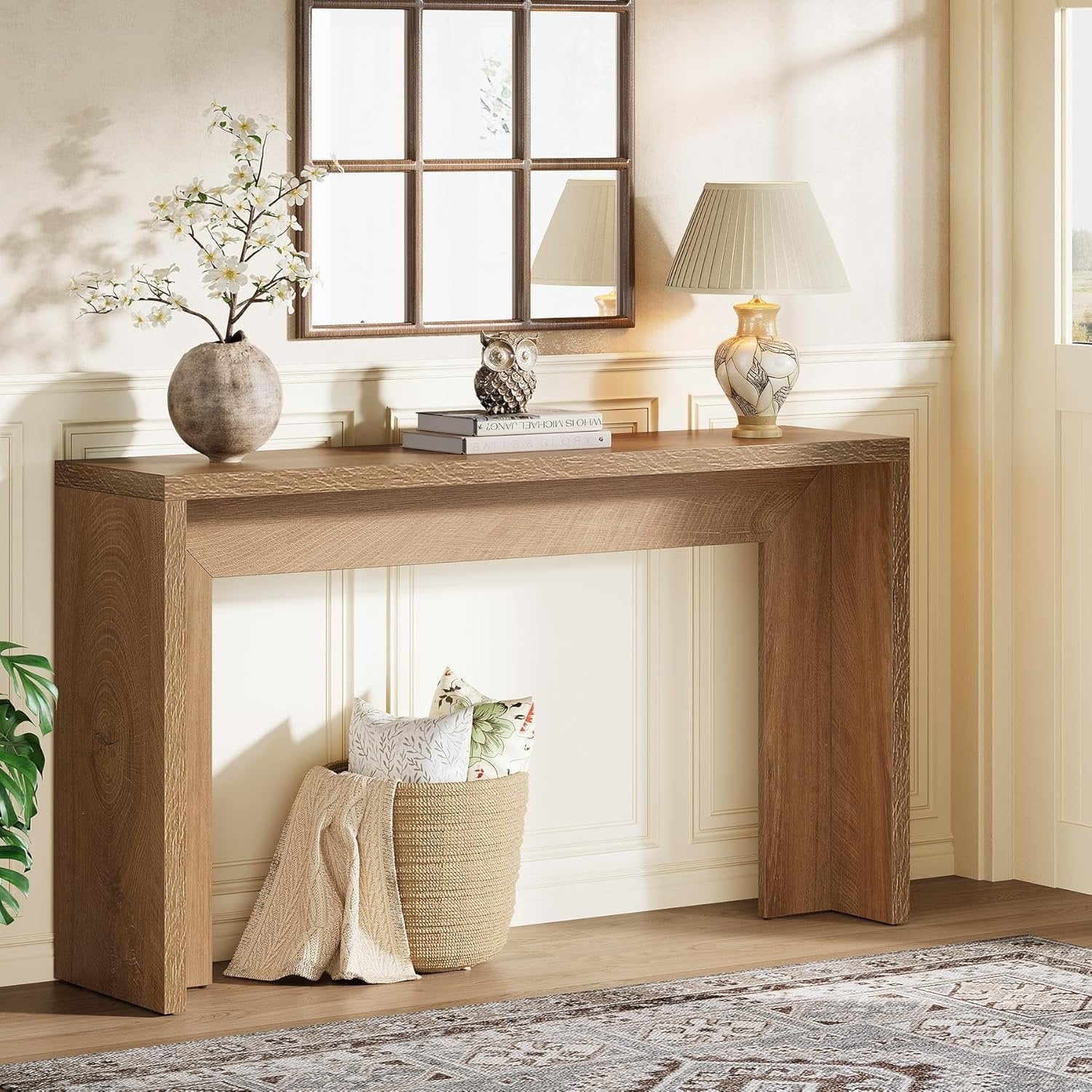 Tribesigns 140 cm Farmhouse-Konsolentisch mit Stauraum, Rustikaler brauner Sofatisch