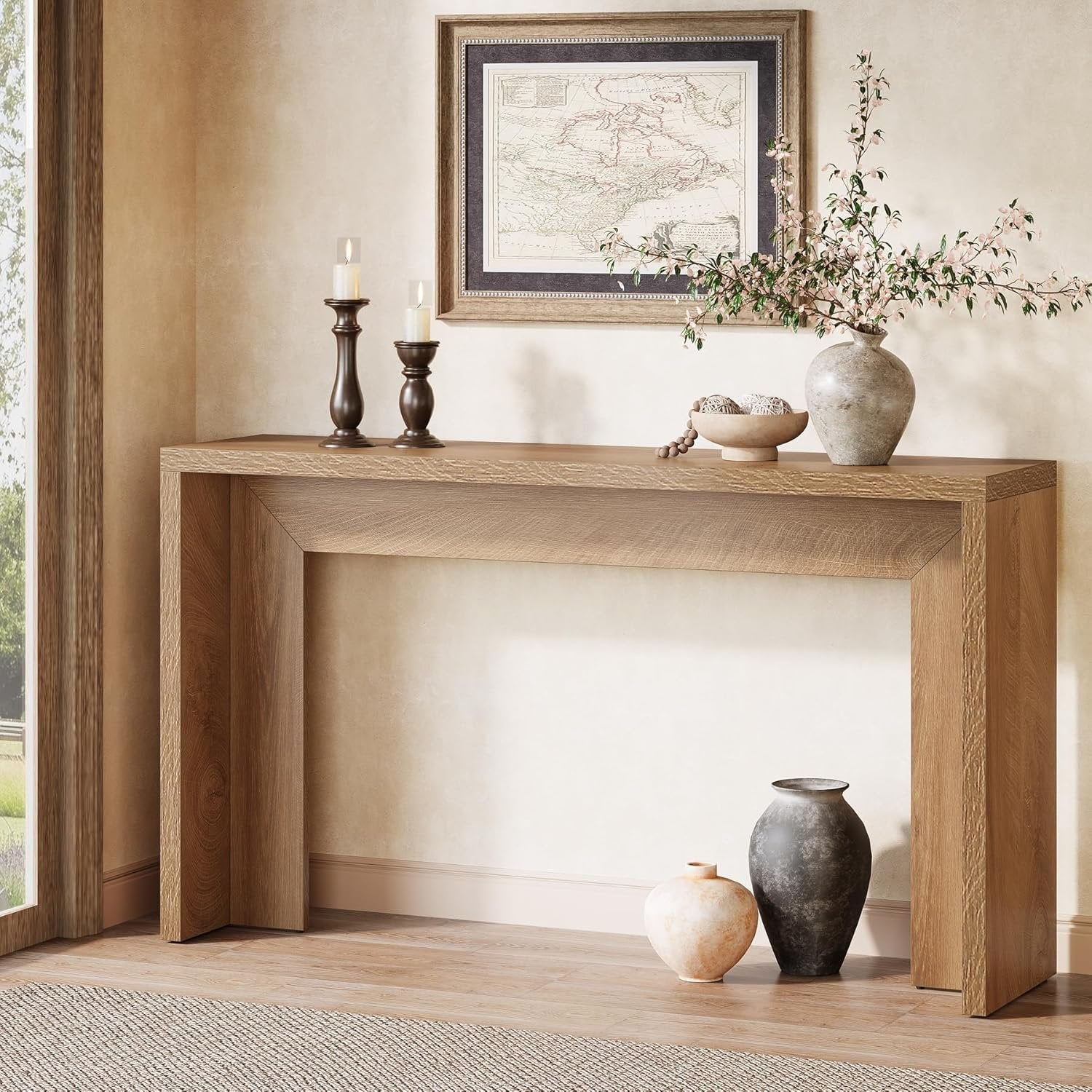 Tribesigns 140 cm Farmhouse-Konsolentisch mit Stauraum, Rustikaler brauner Sofatisch