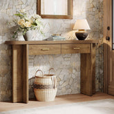 160 cm Holz-Konsolentisch im Landhausstil, Ovaler Flurtisch mit 2 Schubladen und Stauraum 3