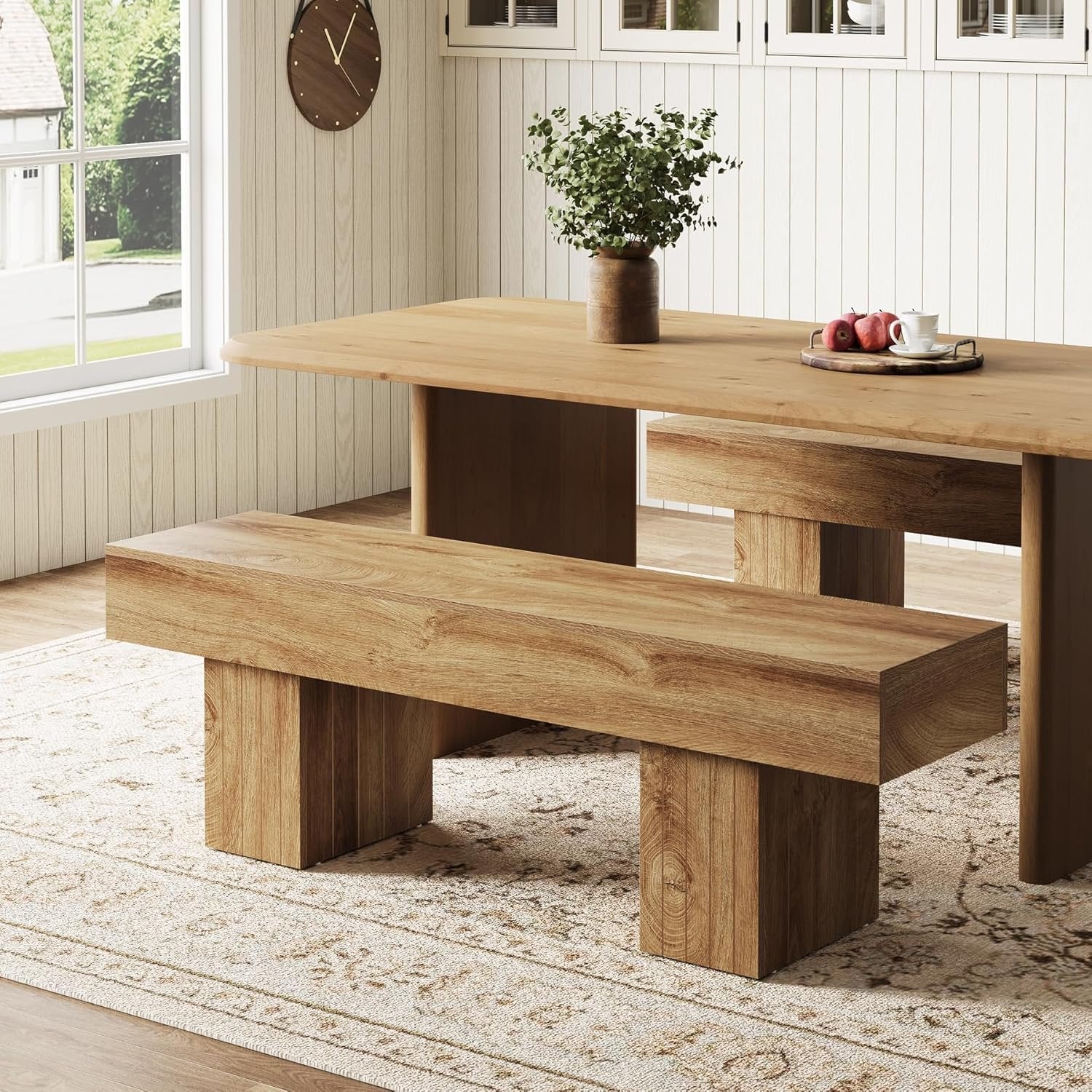 140 cm Esszimmerbank aus Holz, lange Bauernhaus-Sitzbank für Küche, Wohnzimmer, Flur oder Schlafzimmer
