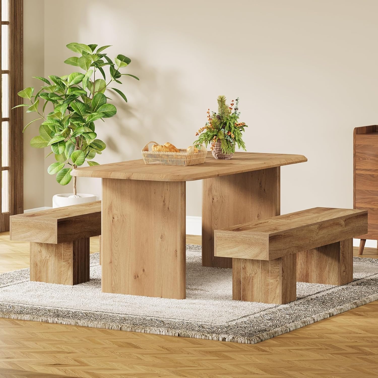 140 cm Esszimmerbank aus Holz, lange Bauernhaus-Sitzbank für Küche, Wohnzimmer, Flur oder Schlafzimmer