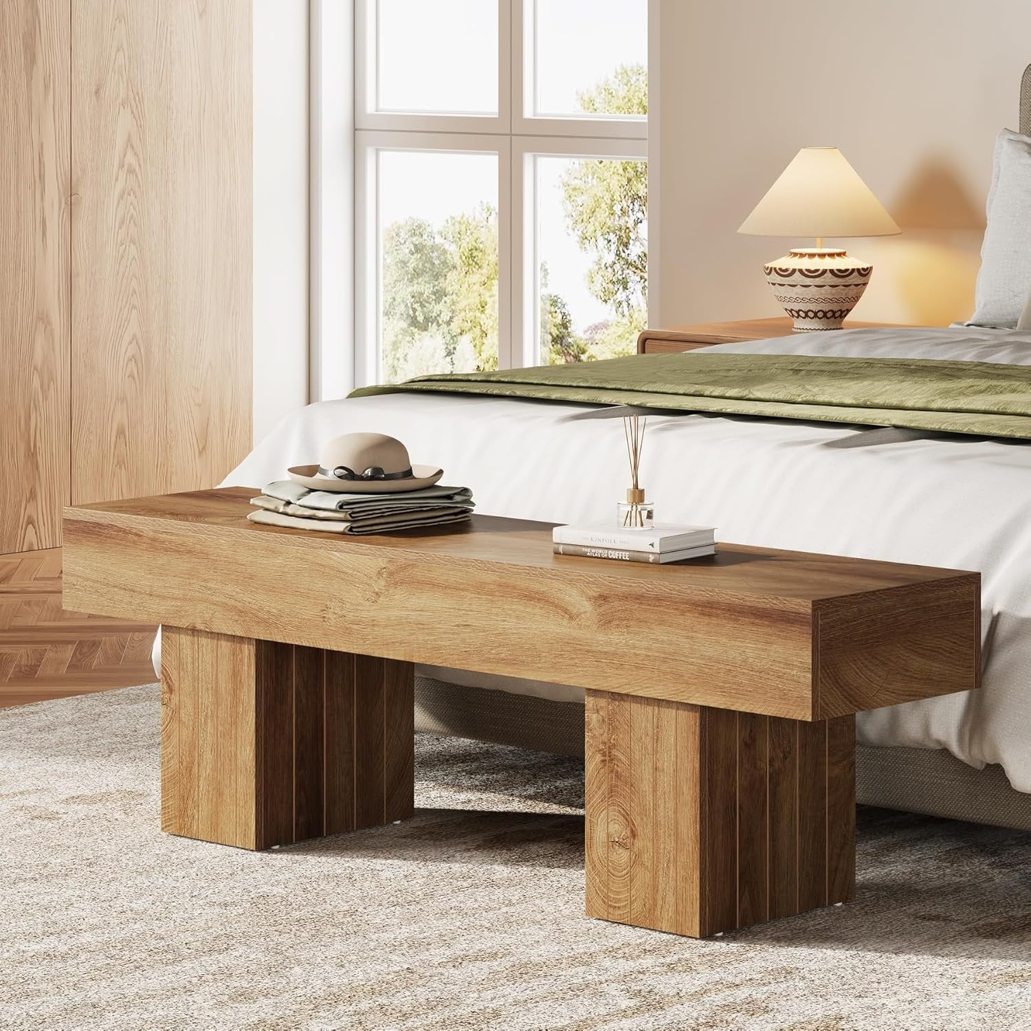 140 cm Esszimmerbank aus Holz, lange Bauernhaus-Sitzbank für Küche, Wohnzimmer, Flur oder Schlafzimmer