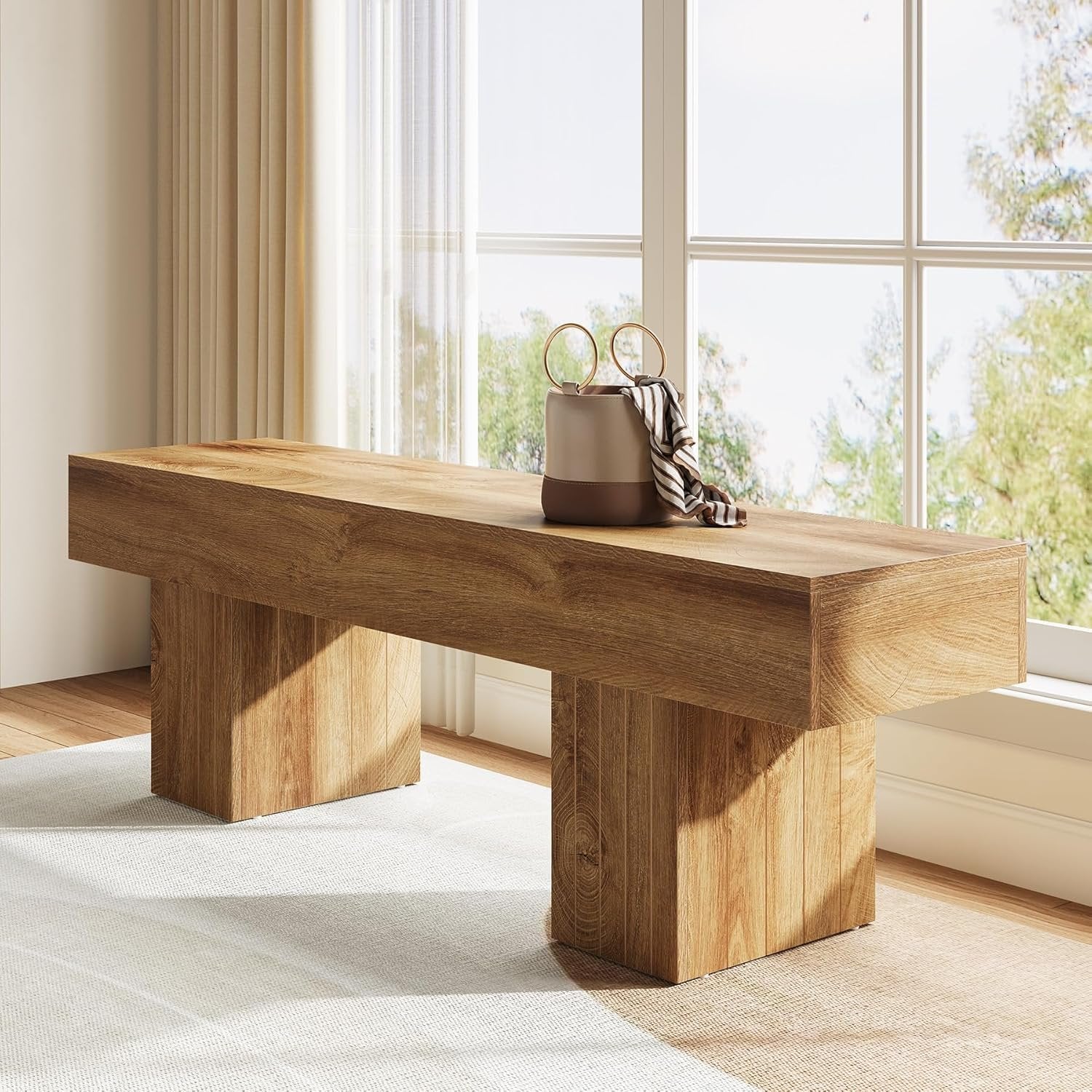140 cm Esszimmerbank aus Holz, lange Bauernhaus-Sitzbank für Küche, Wohnzimmer, Flur oder Schlafzimmer