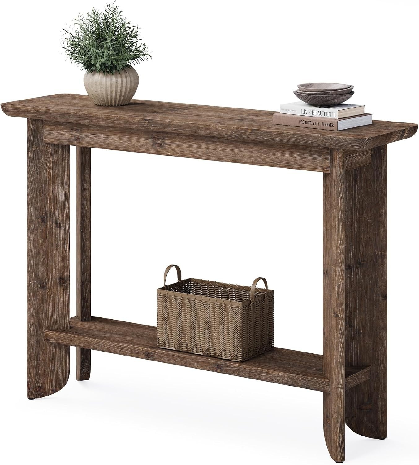 105 cm Konsolentisch mit Stauraum, 2-stöckig Bauernhaus Beistelltisch für Wohnzimmer, Flur & Eingangsbereich