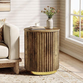 Tribesigns Runder Beistelltisch 50 cm, kleiner Tisch mit Rillen-Design, Landhausstil 3