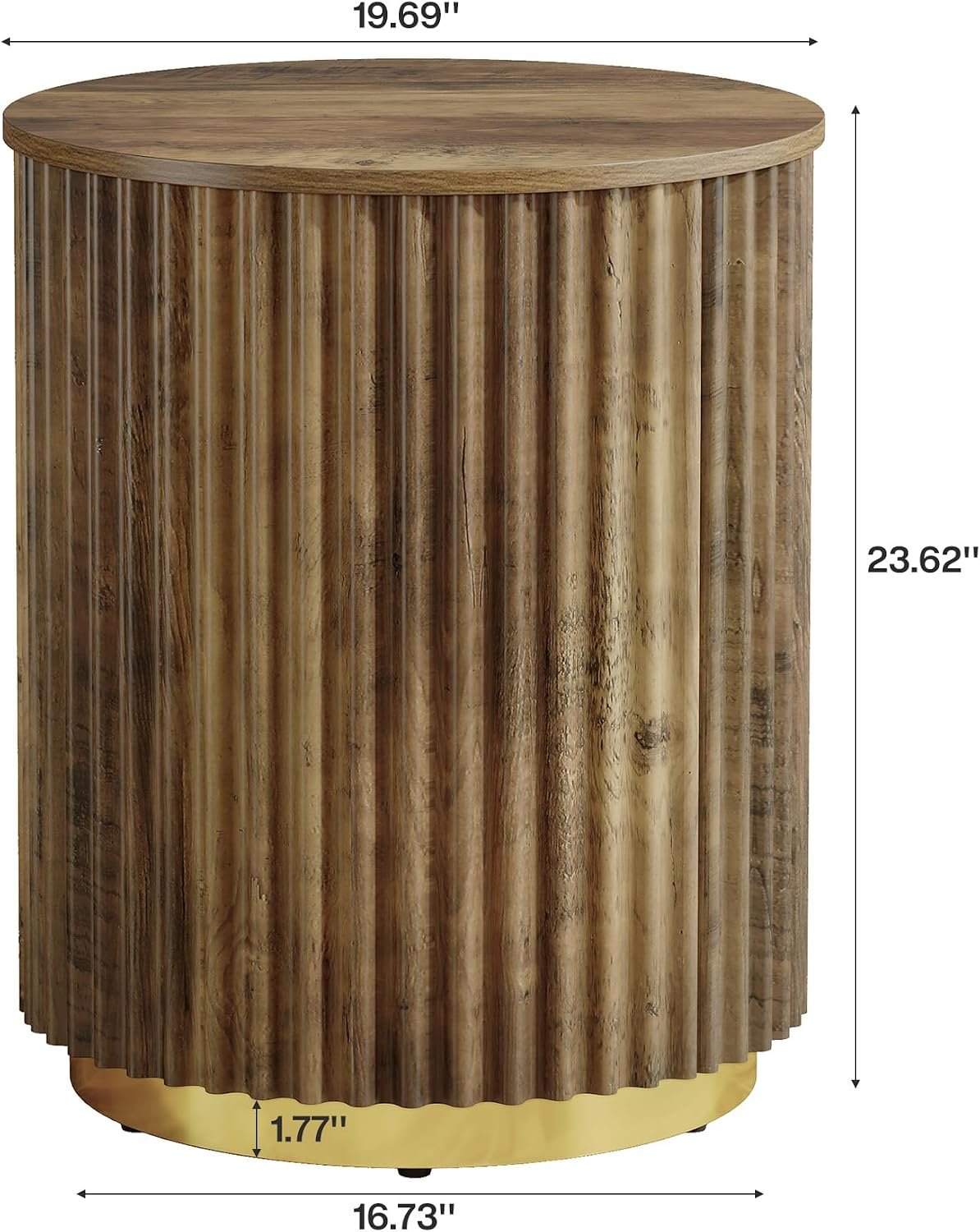 Tribesigns Runder Beistelltisch 50 cm, kleiner Tisch mit Rillen-Design, Landhausstil