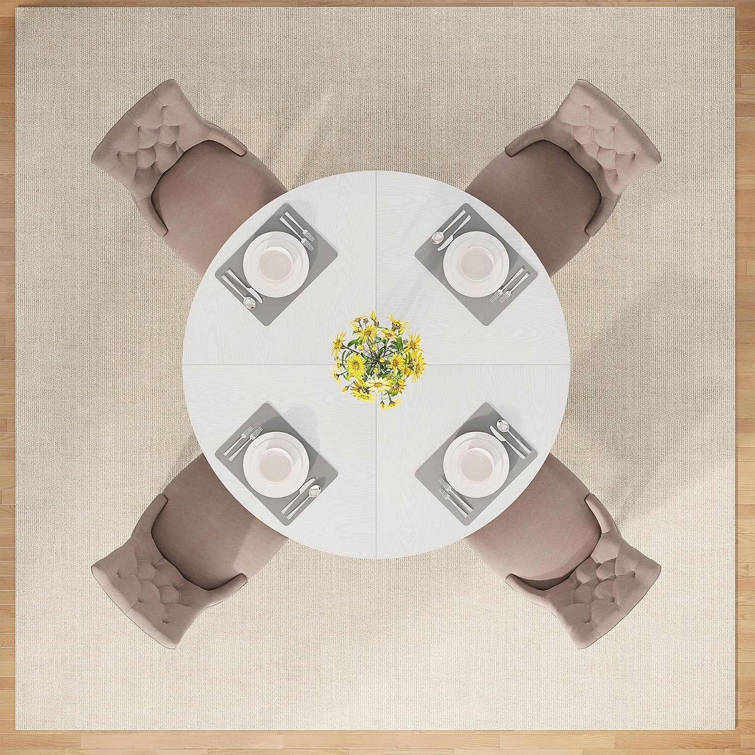 4 Personen Runder Esstisch, 120 cm Bauernhaus Esstisch mit Holztischplatte und Beinen