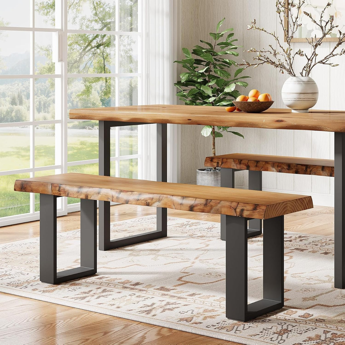 Tribesigns Sitzbank 120 cm aus Massivholz, Eingangsbank mit Metallbeinen, Schuhbank für Flur