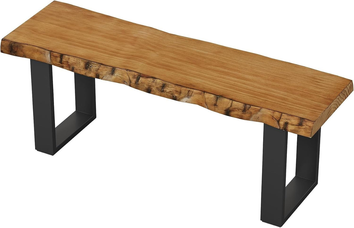 Tribesigns Sitzbank 120 cm aus Massivholz, Eingangsbank mit Metallbeinen, Schuhbank für Flur