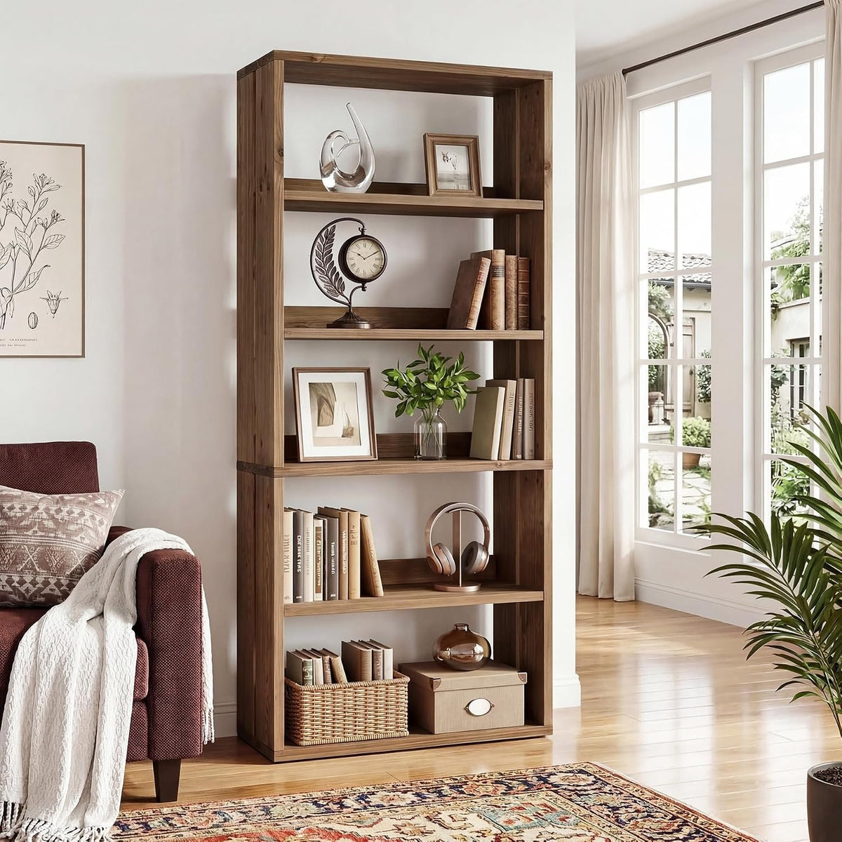 Tribesigns Massivholz Regal 180 cm, Bücherregal mit 5 offenen Ebenen
