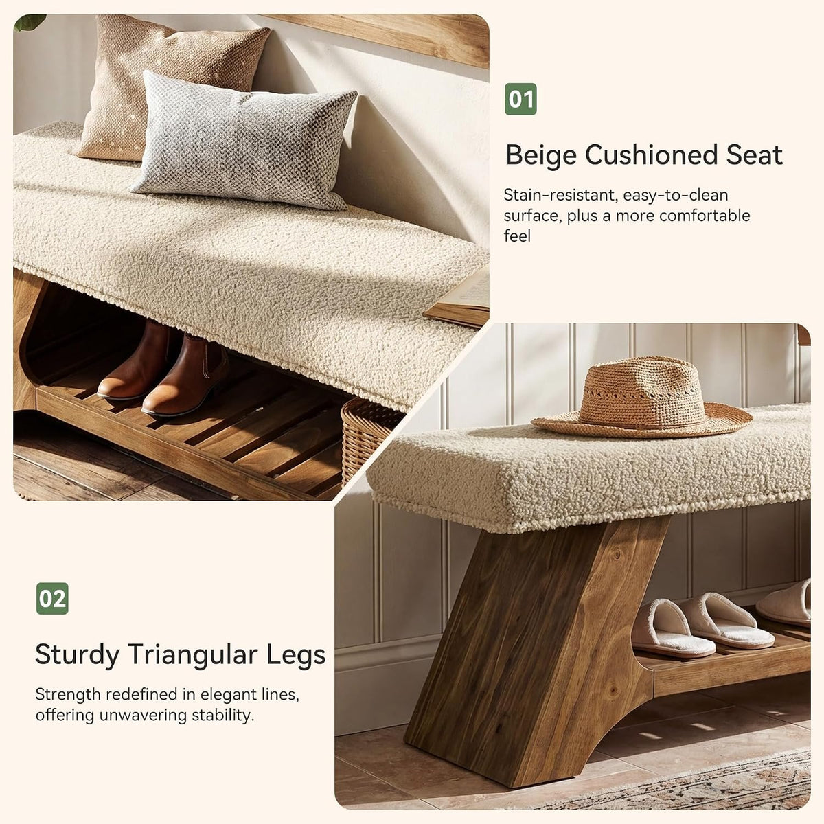 Tribesigns Schuhbank 140 cm mit Sitzpolster und Ablage, gepolsterte Eingangsbank