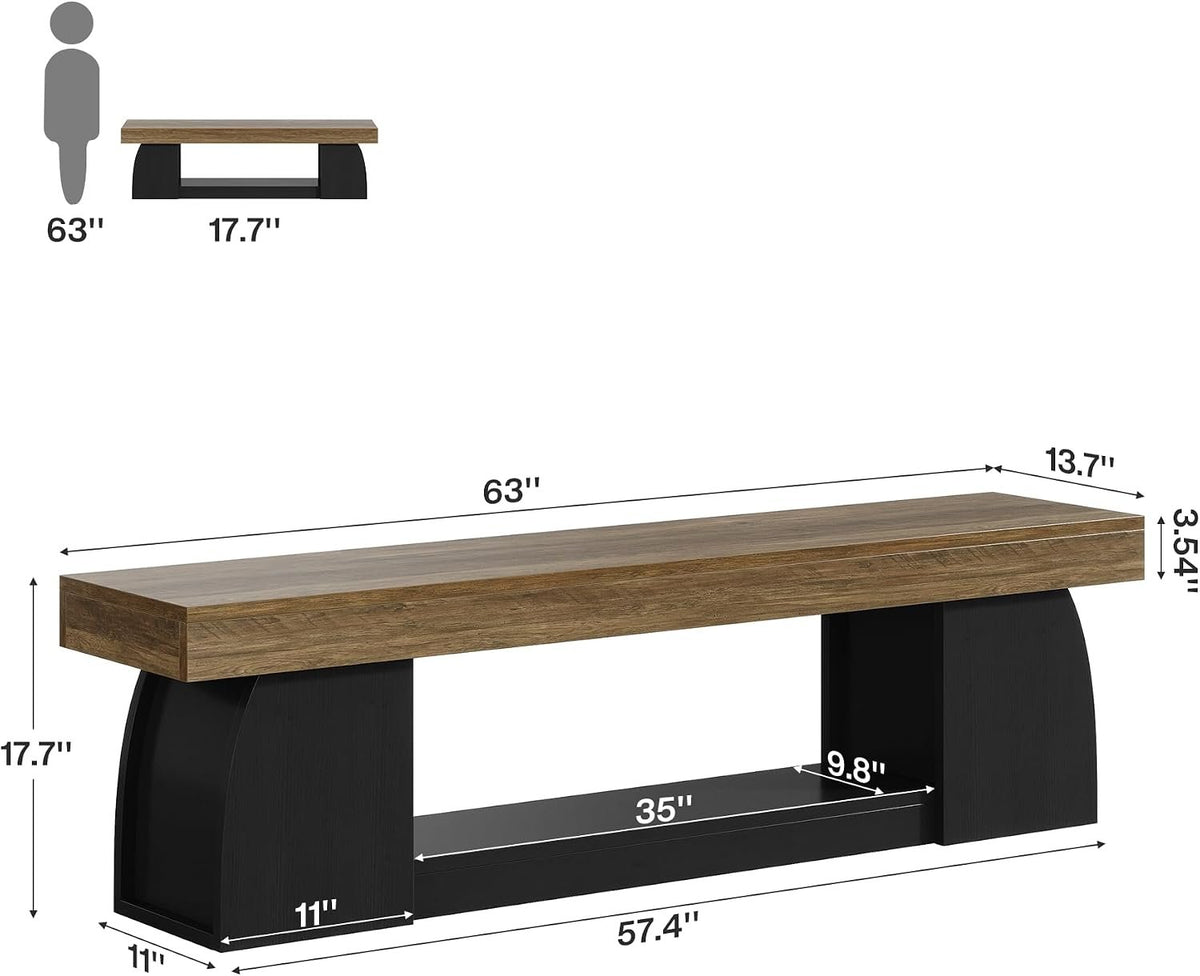Tribesigns Sitzbank 160 cm mit Schuhablage, Holzoptik und schwarzen Beinen im Landhausstil