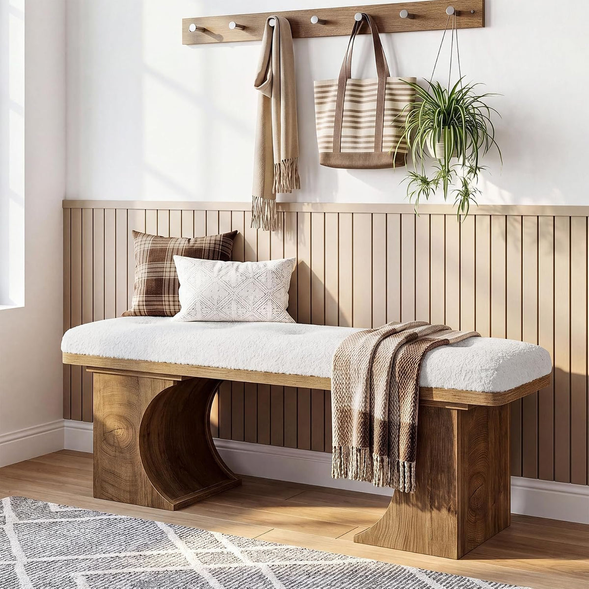 Tribesigns Gepolsterte Schuhbank mit Holzbeinen, Sitzbank im Mid-Century-Stil