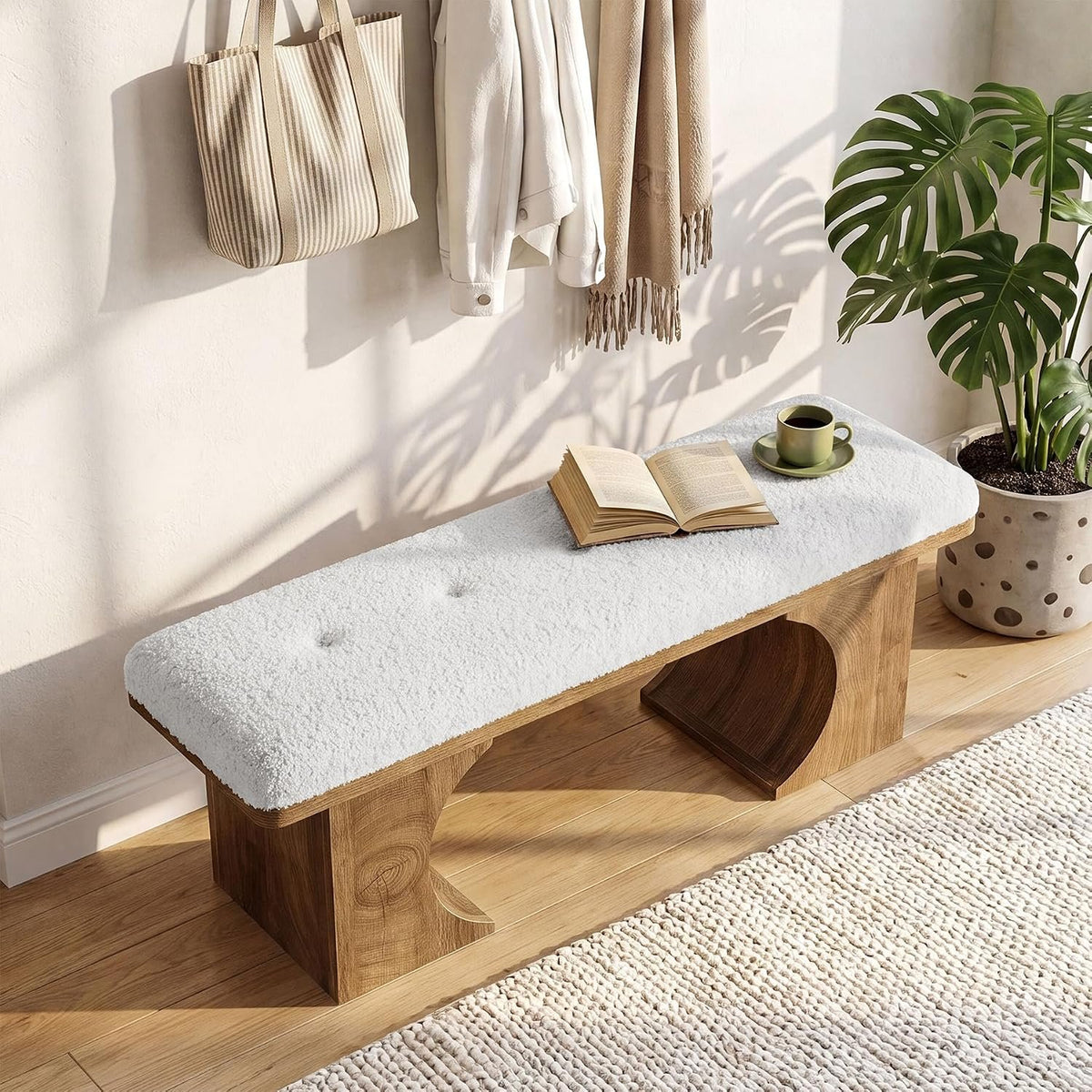 Tribesigns Gepolsterte Schuhbank mit Holzbeinen, Sitzbank im Mid-Century-Stil