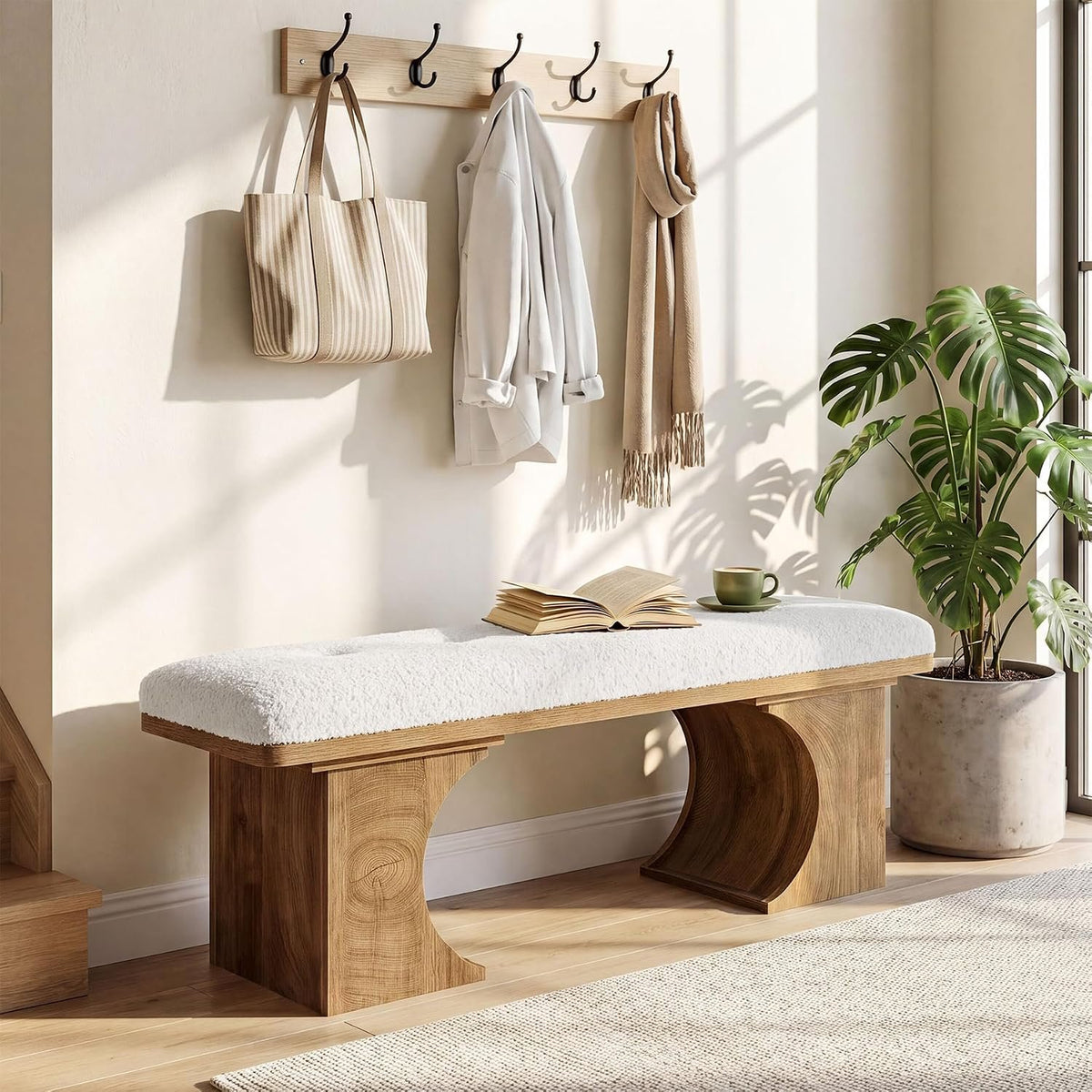 Tribesigns Gepolsterte Schuhbank mit Holzbeinen, Sitzbank im Mid-Century-Stil