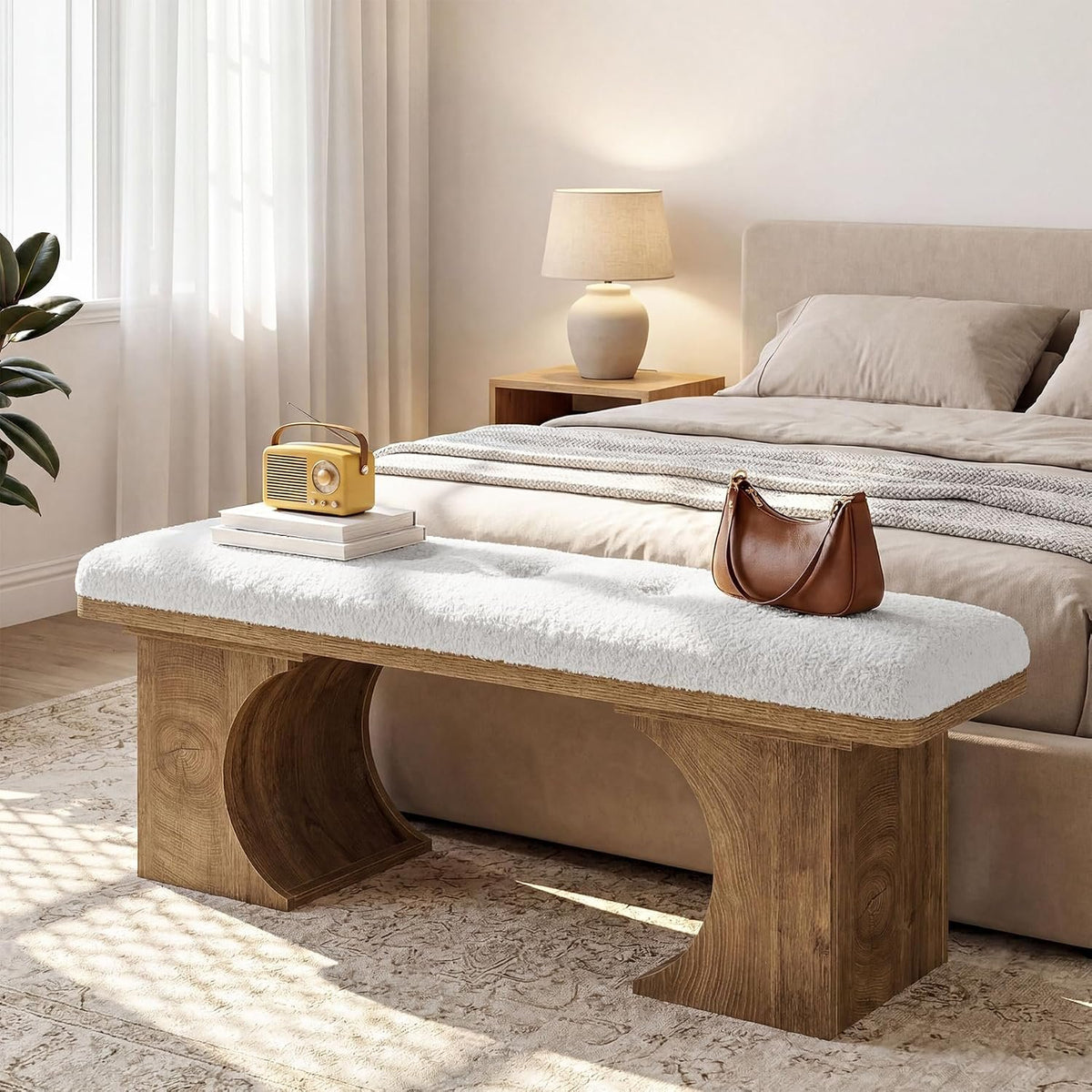 Tribesigns Gepolsterte Schuhbank mit Holzbeinen, Sitzbank im Mid-Century-Stil